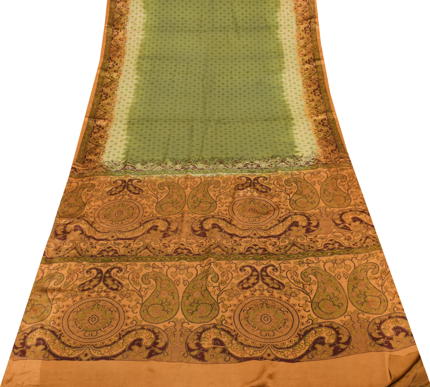 Sushila Vintage Green Saree 100% Pure Silk Bandhani Printed Soft Craft Fabric