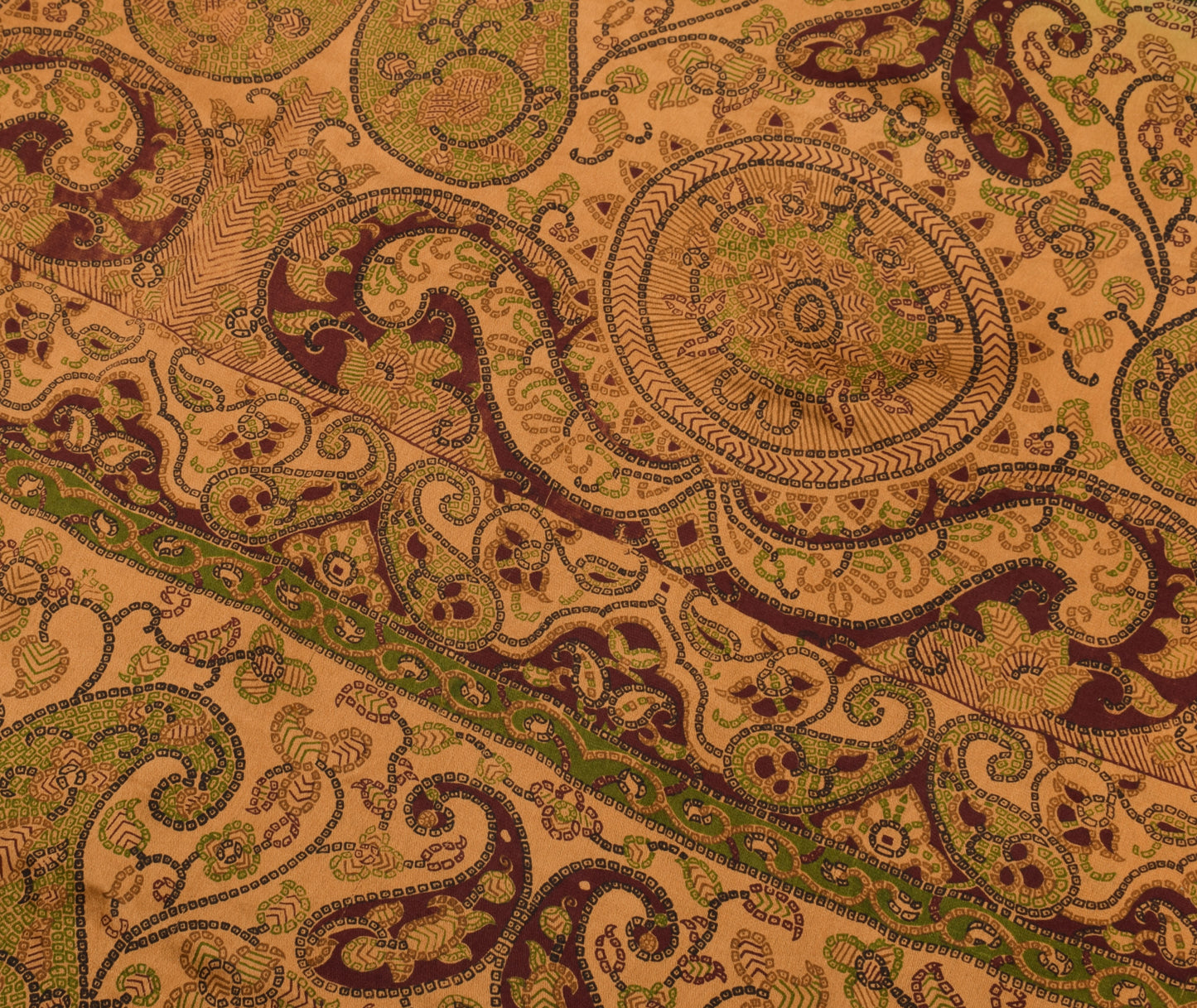 Sushila Vintage Green Saree 100% Pure Silk Bandhani Printed Soft Craft Fabric