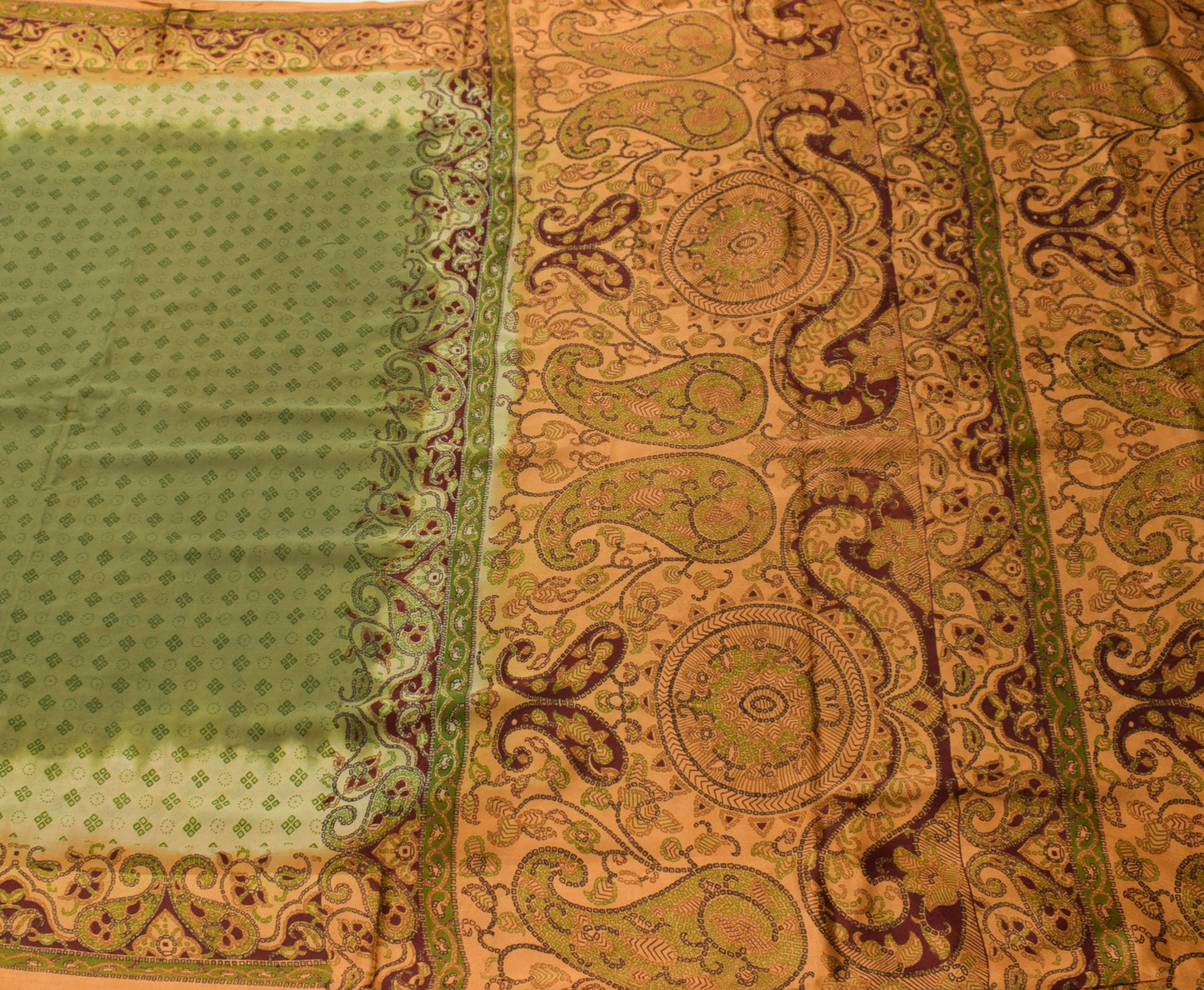 Sushila Vintage Green Saree 100% Pure Silk Bandhani Printed Soft Craft Fabric