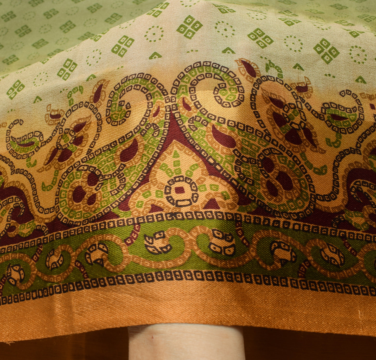 Sushila Vintage Green Saree 100% Pure Silk Bandhani Printed Soft Craft Fabric
