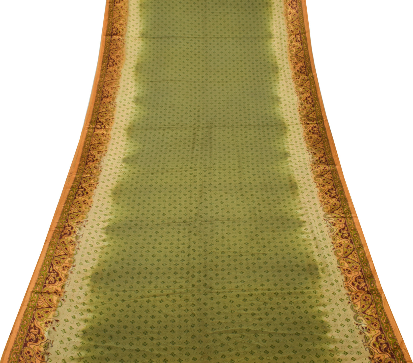 Sushila Vintage Green Saree 100% Pure Silk Bandhani Printed Soft Craft Fabric