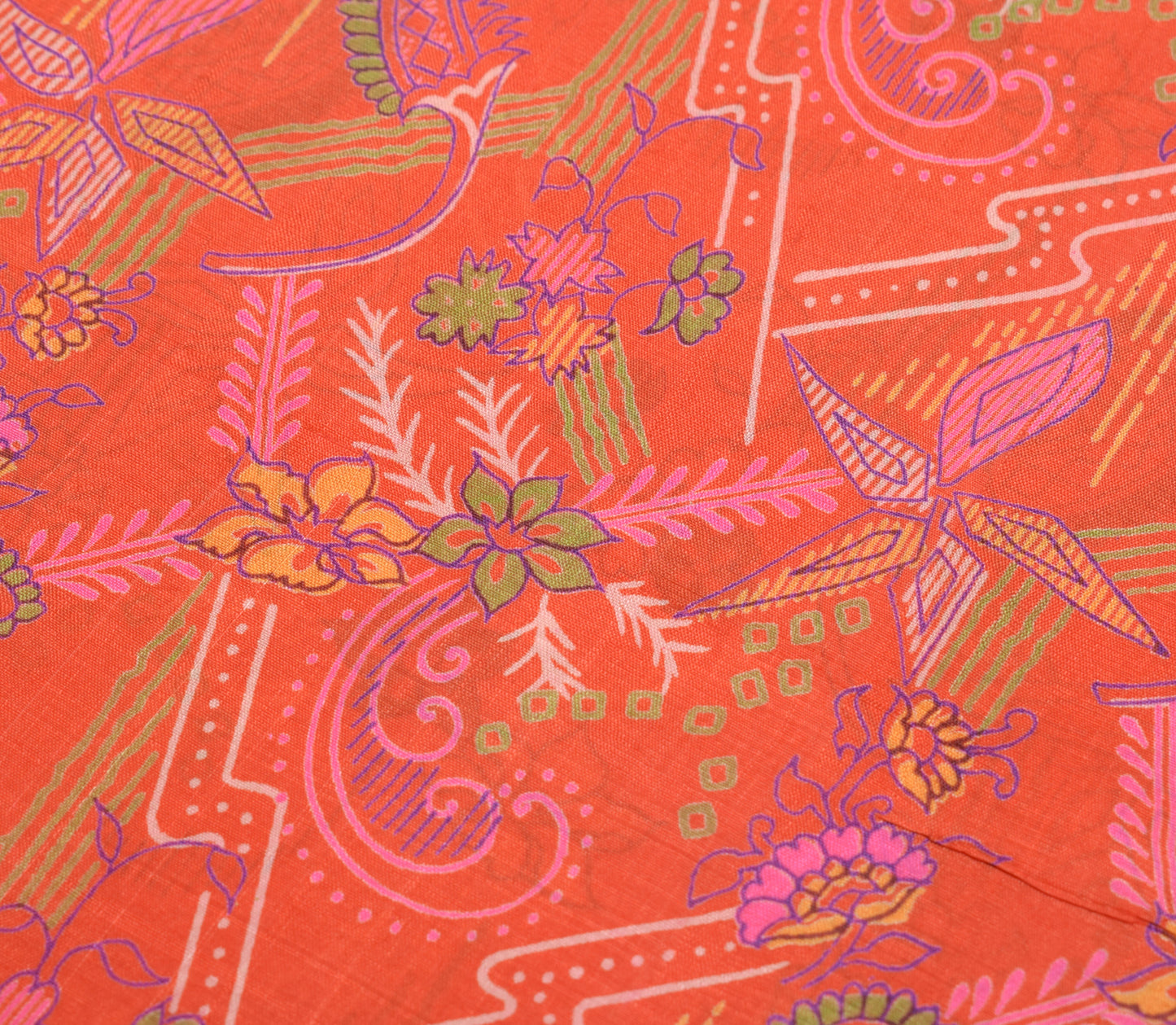 Sushila Vintage Orange Saree 100% Pure Silk Printed Floral Soft Craft Fabric