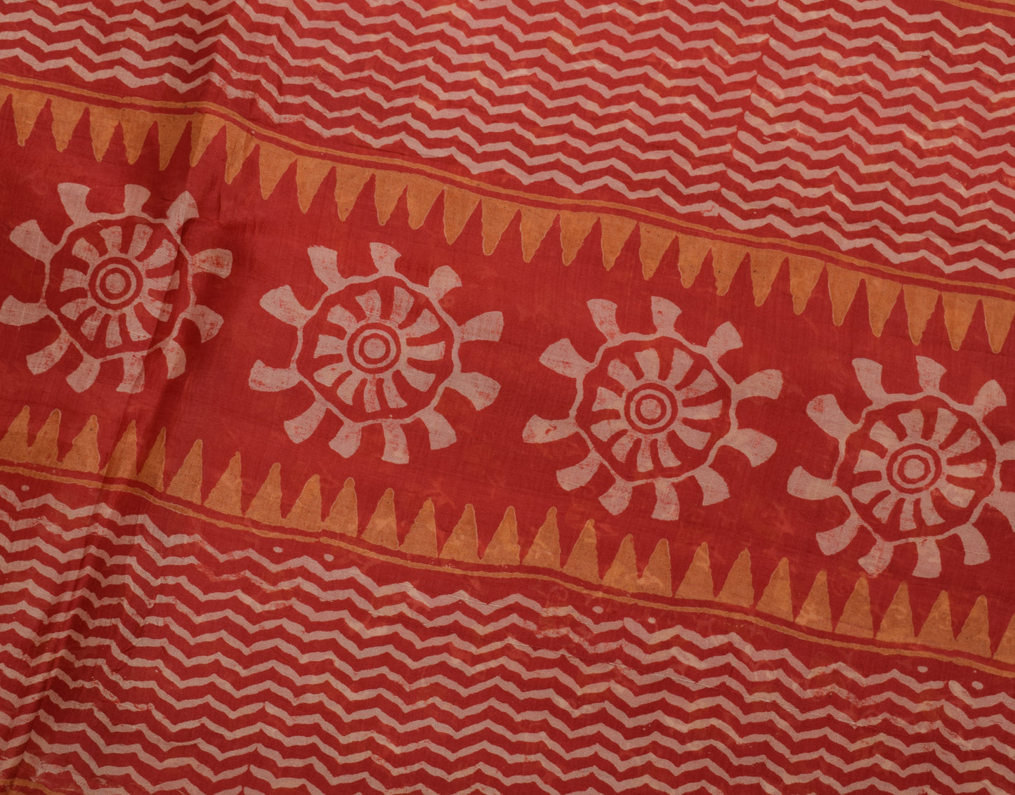 Sushila Vintage Dark Orange Saree 100% Pure Silk Printed Floral Craft Fabric