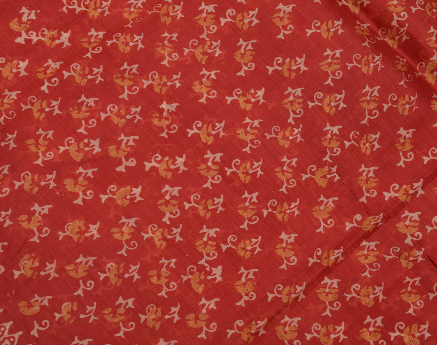 Sushila Vintage Dark Orange Saree 100% Pure Silk Printed Floral Craft Fabric