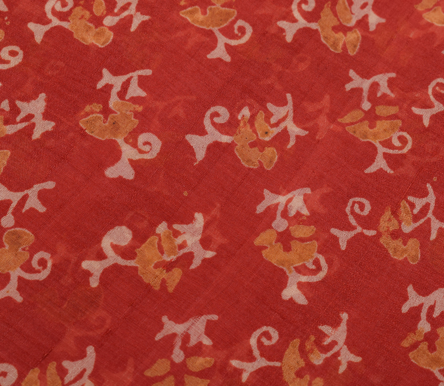 Sushila Vintage Dark Orange Saree 100% Pure Silk Printed Floral Craft Fabric