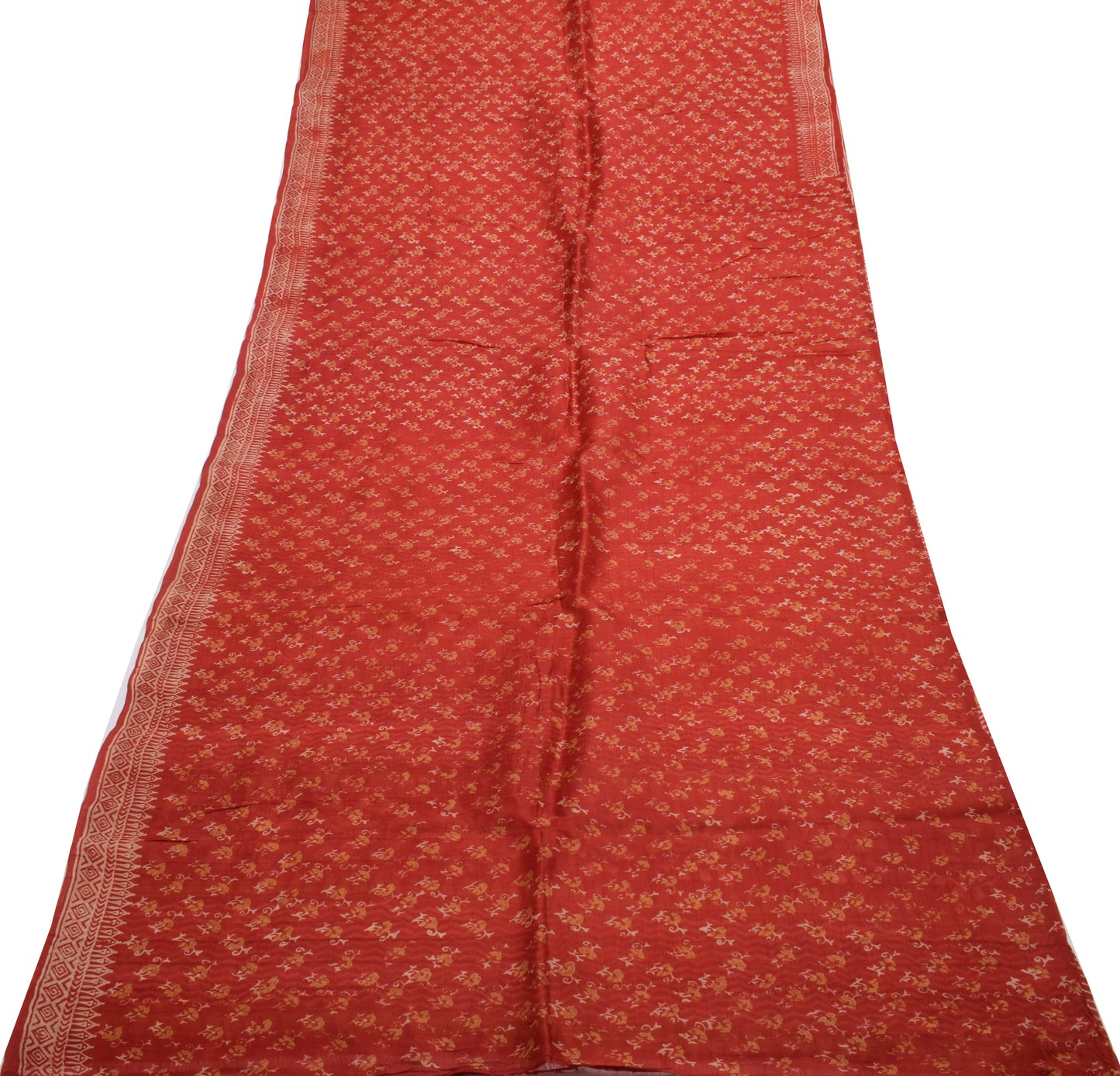 Sushila Vintage Dark Orange Saree 100% Pure Silk Printed Floral Craft Fabric