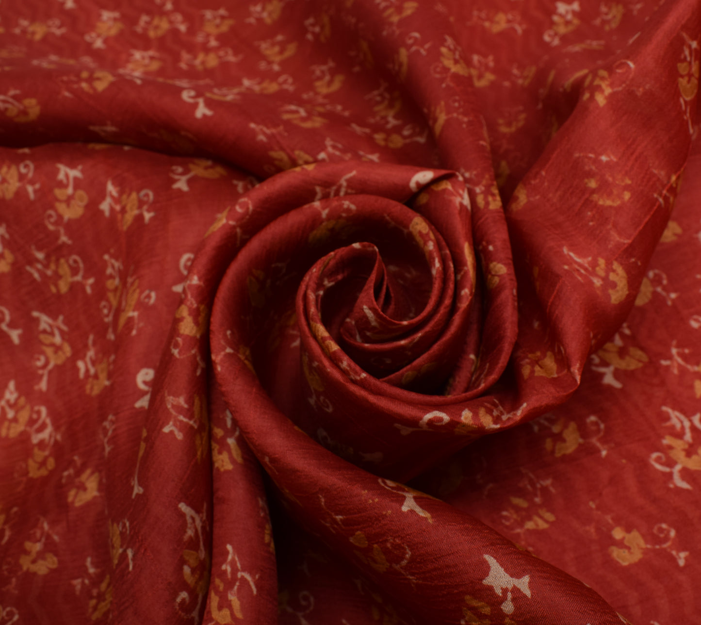 Sushila Vintage Dark Orange Saree 100% Pure Silk Printed Floral Craft Fabric