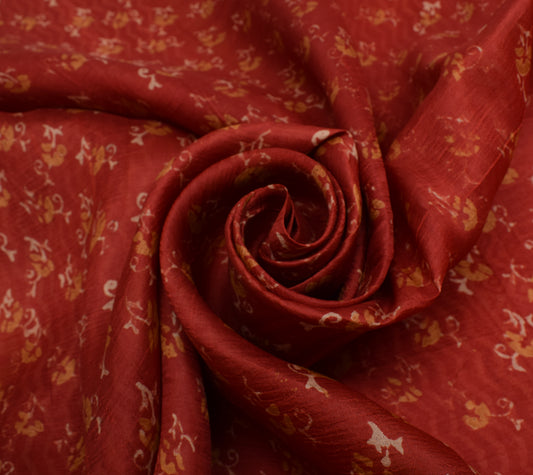 Sushila Vintage Dark Orange Saree 100% Pure Silk Printed Floral Craft Fabric