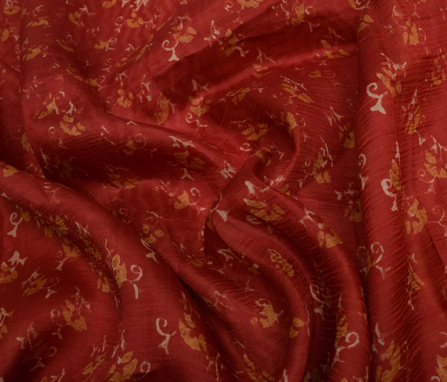 Sushila Vintage Dark Orange Saree 100% Pure Silk Printed Floral Craft Fabric