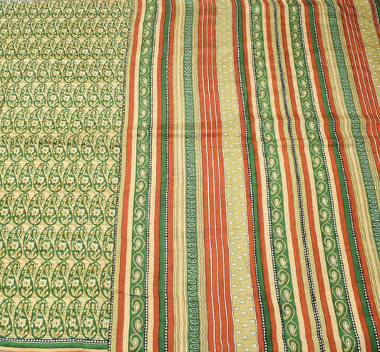 Sushila Vintage Indian Saree 100% Pure Silk Printed Paisley Soft Craft Fabric