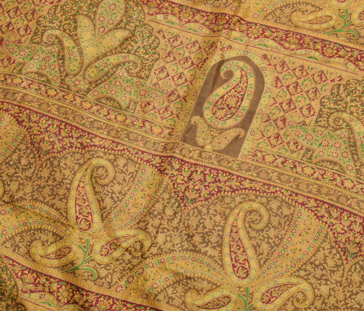 Sushila Vintage Brown Saree 100% Pure Silk Printed Floral Soft Craft Fabric