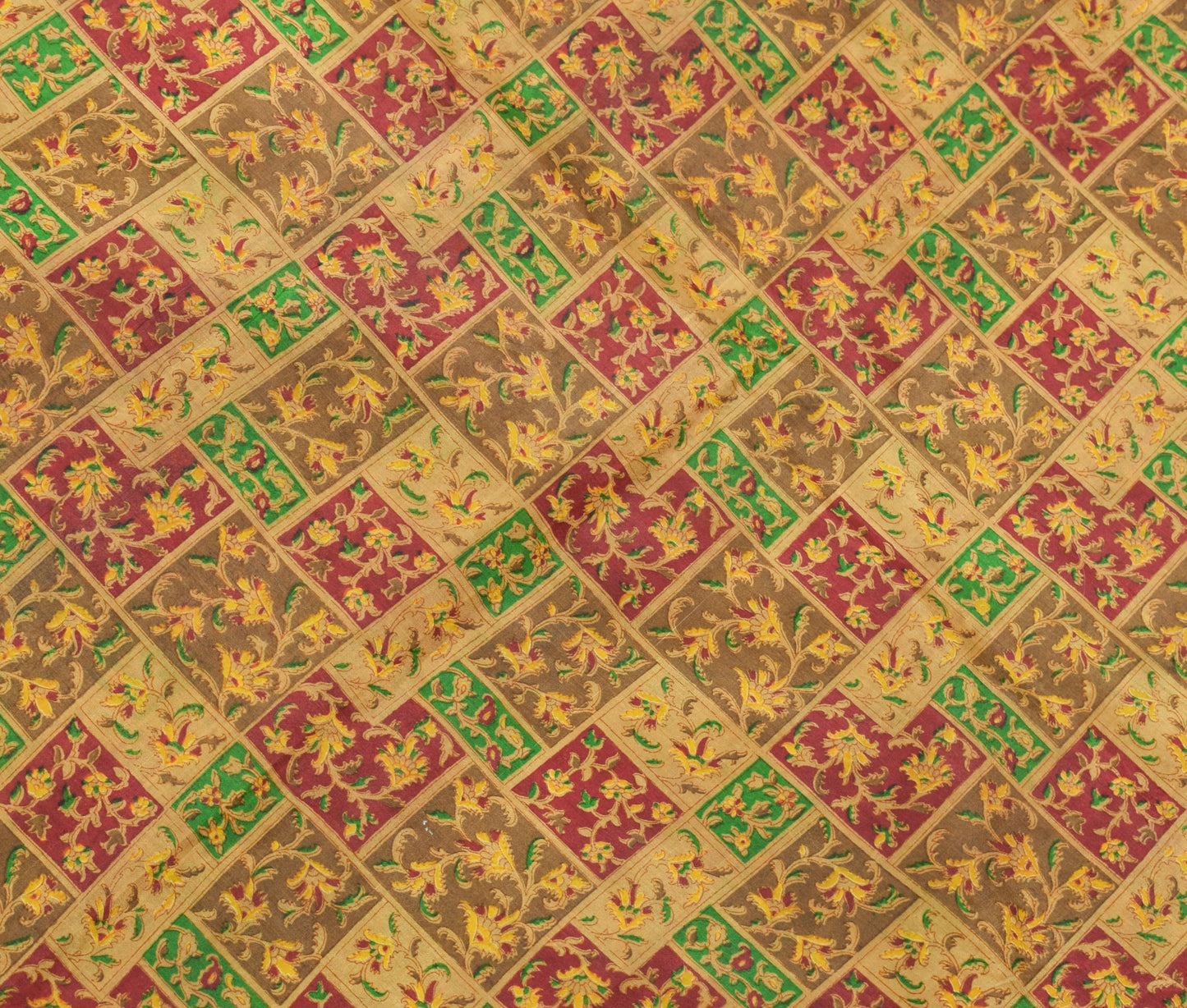 Sushila Vintage Brown Saree 100% Pure Silk Printed Floral Soft Craft Fabric