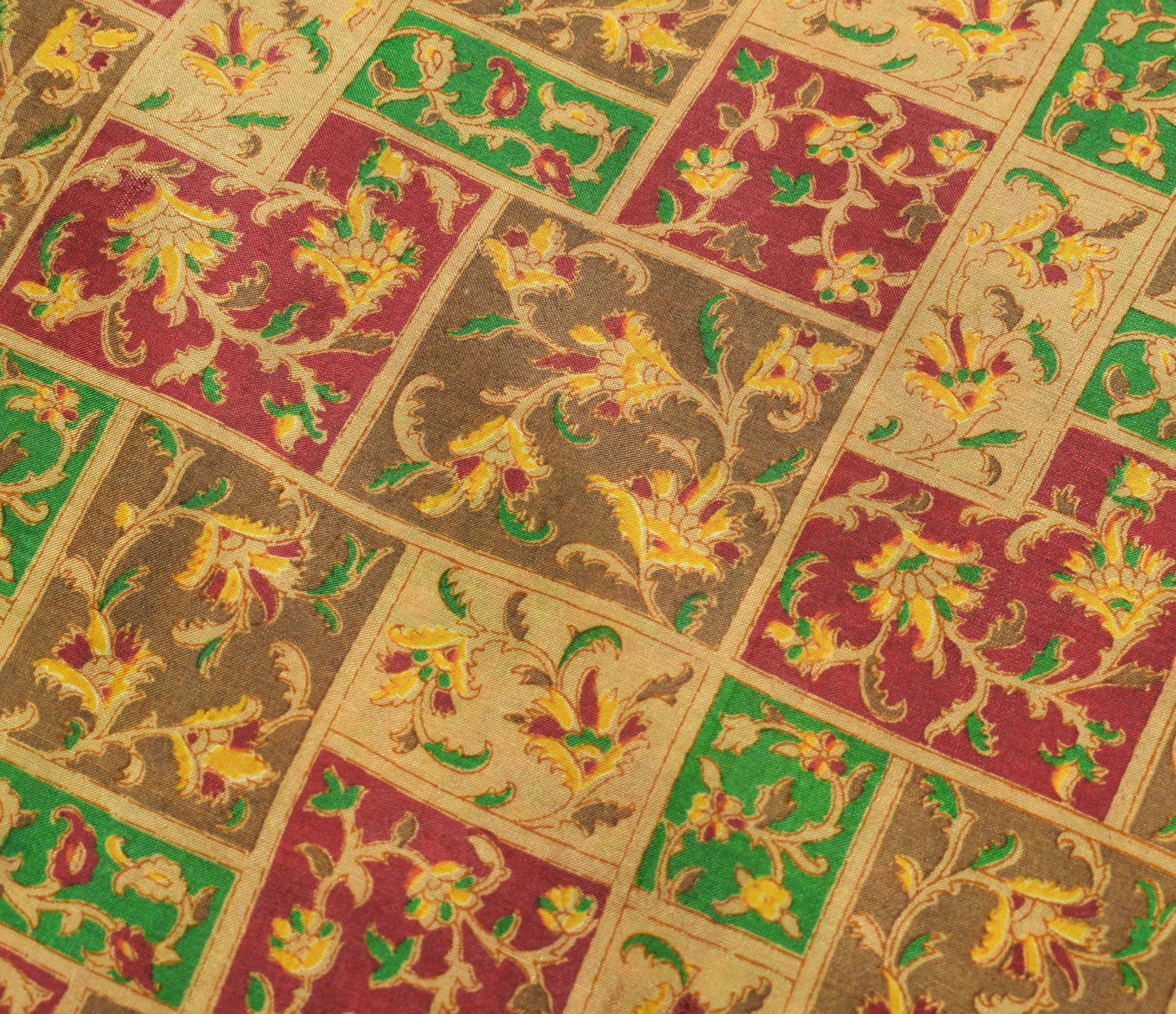 Sushila Vintage Brown Saree 100% Pure Silk Printed Floral Soft Craft Fabric
