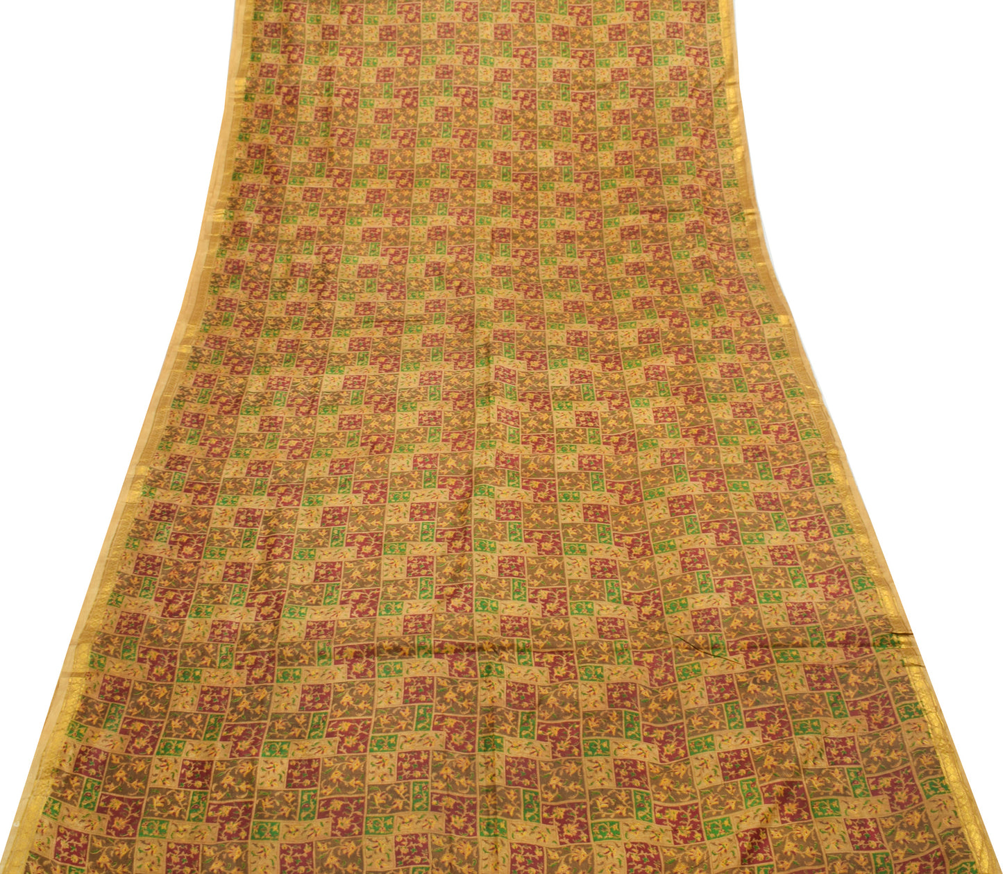 Sushila Vintage Brown Saree 100% Pure Silk Printed Floral Soft Craft Fabric