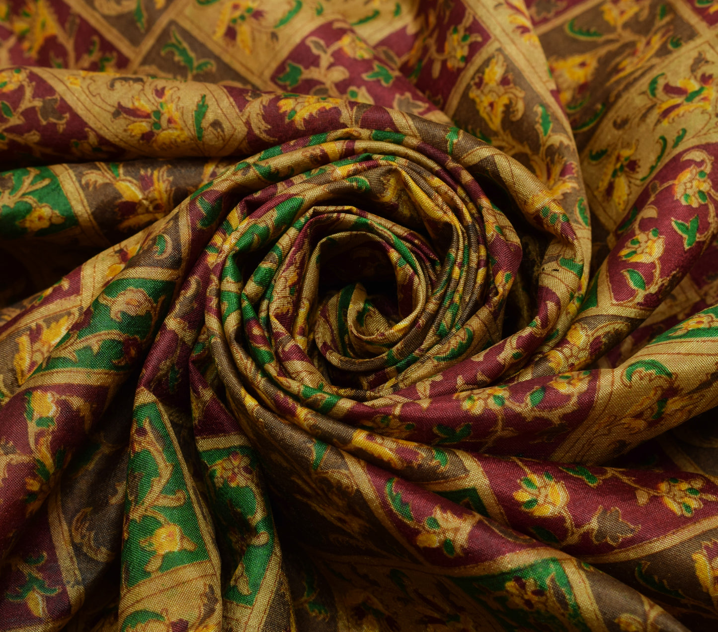 Sushila Vintage Brown Saree 100% Pure Silk Printed Floral Soft Craft Fabric
