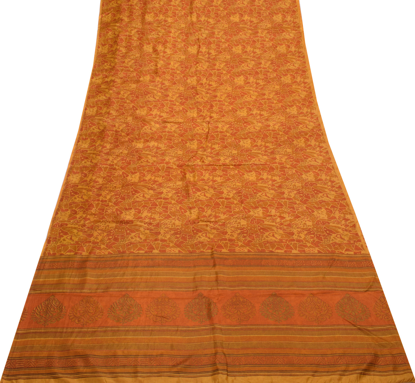 Sushila Vintage Mustard Saree 100% Pure Silk Printed 5 Yard Soft Craft Fabric