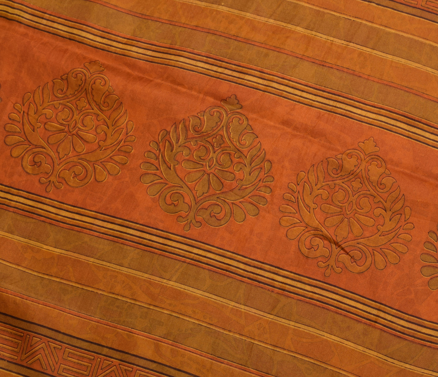 Sushila Vintage Mustard Saree 100% Pure Silk Printed 5 Yard Soft Craft Fabric