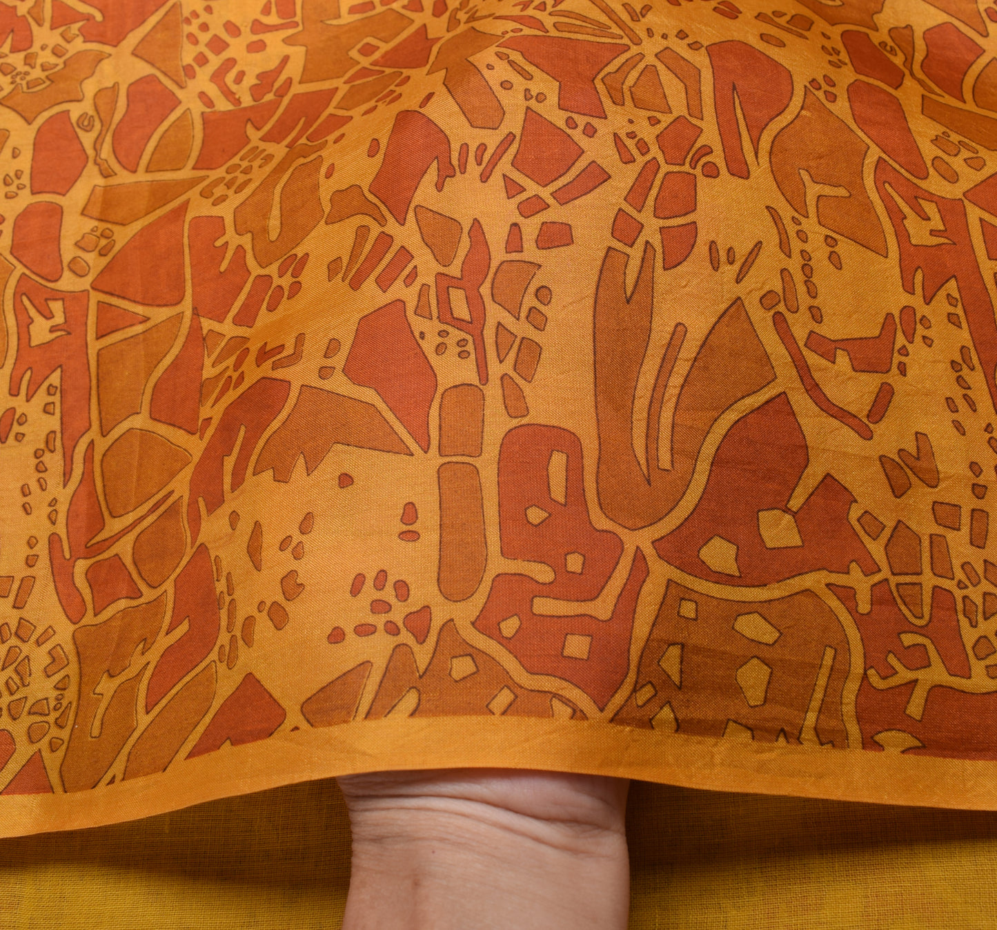 Sushila Vintage Mustard Saree 100% Pure Silk Printed 5 Yard Soft Craft Fabric