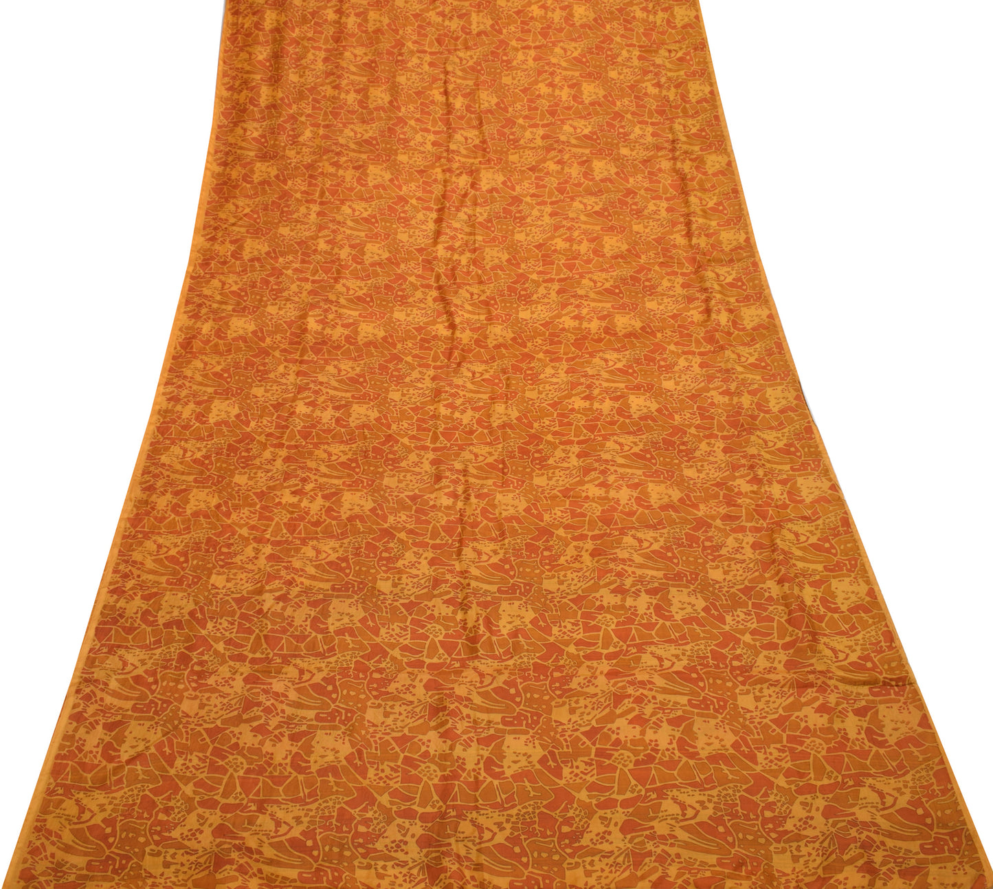 Sushila Vintage Mustard Saree 100% Pure Silk Printed 5 Yard Soft Craft Fabric
