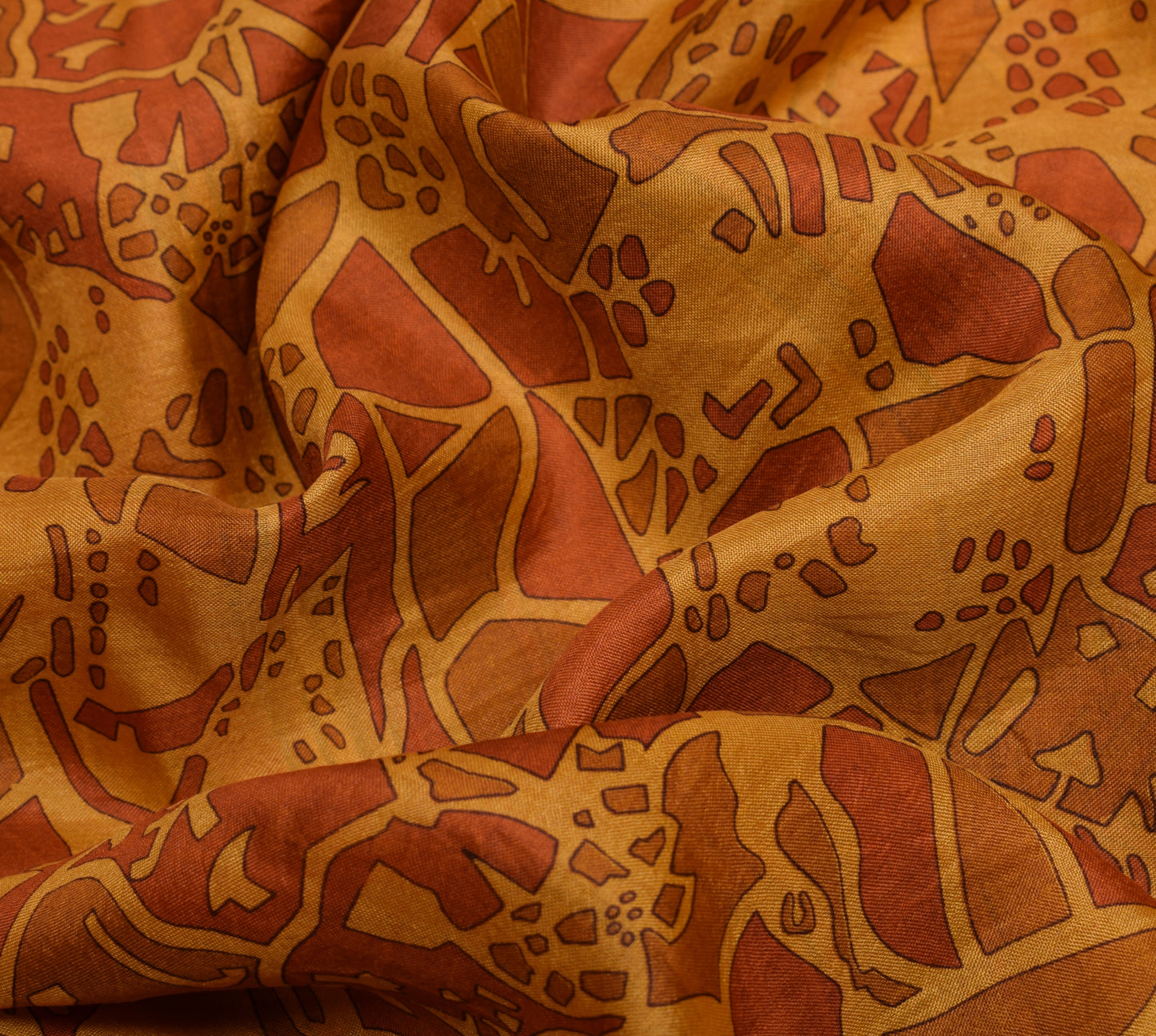 Sushila Vintage Mustard Saree 100% Pure Silk Printed 5 Yard Soft Craft Fabric