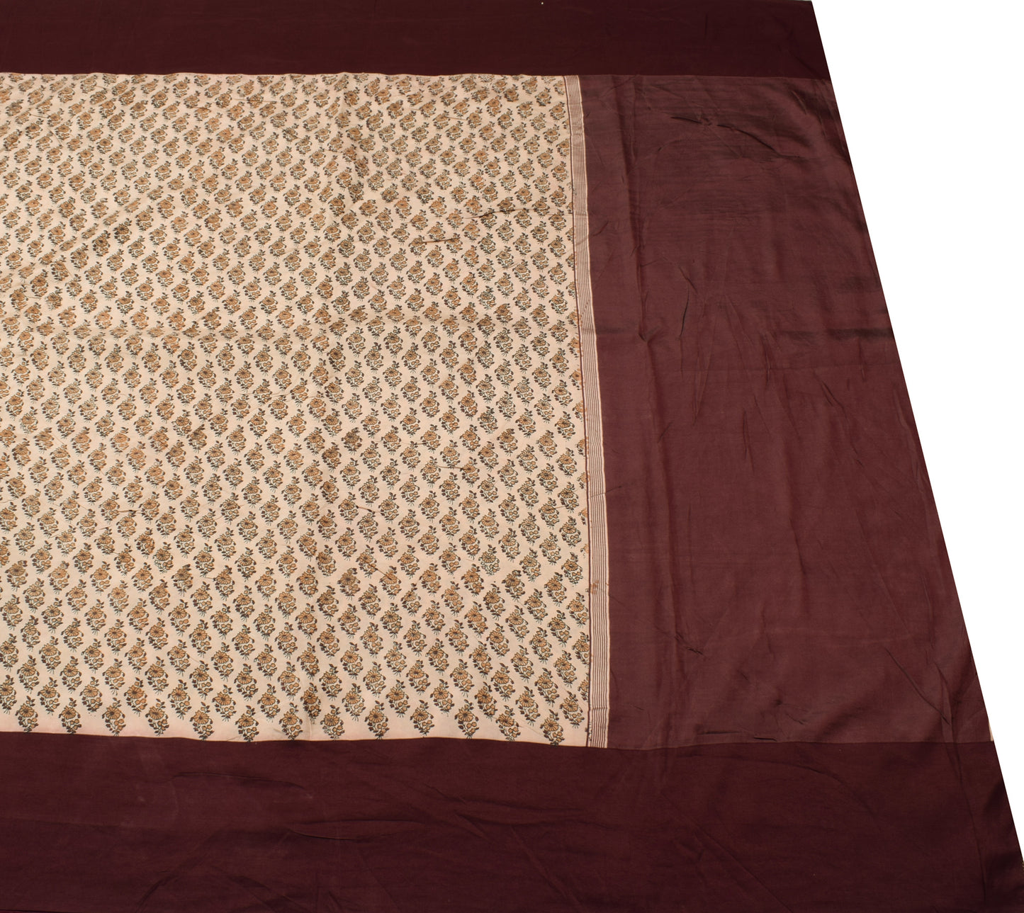 Sushila Vintage Brown Saree 100% Pure Silk Printed Floral 5 YD Soft Craft Fabric