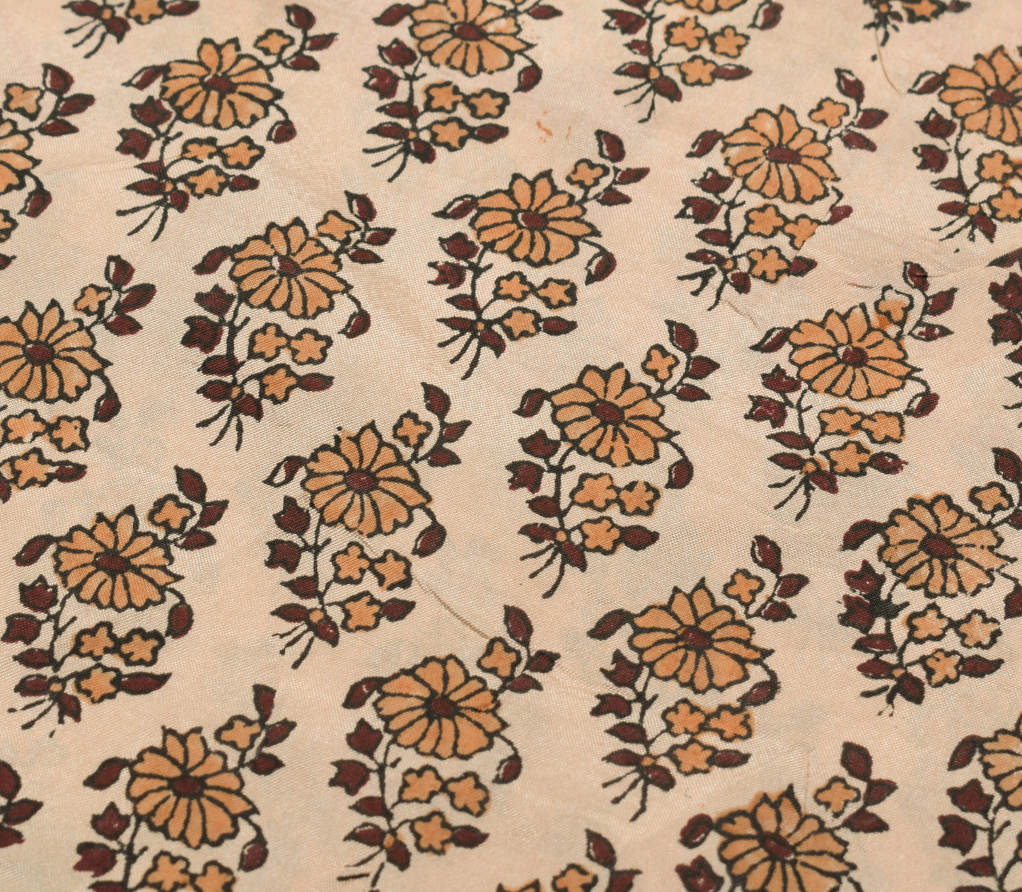 Sushila Vintage Brown Saree 100% Pure Silk Printed Floral 5 YD Soft Craft Fabric