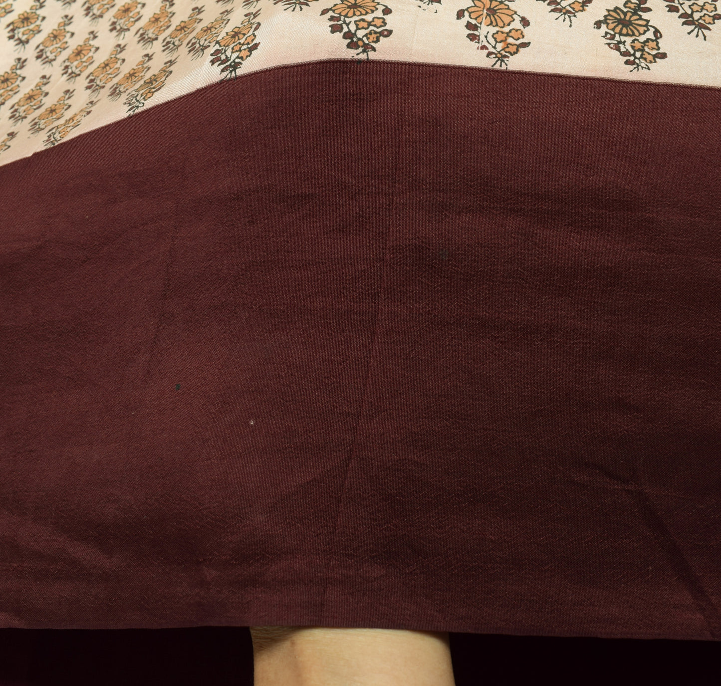 Sushila Vintage Brown Saree 100% Pure Silk Printed Floral 5 YD Soft Craft Fabric