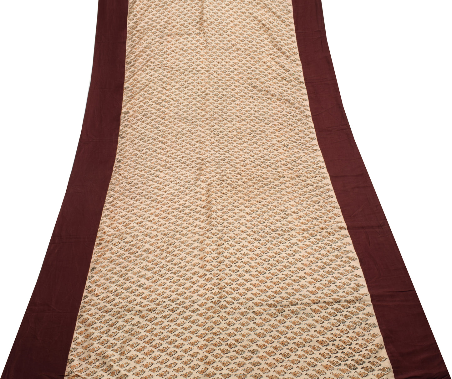 Sushila Vintage Brown Saree 100% Pure Silk Printed Floral 5 YD Soft Craft Fabric