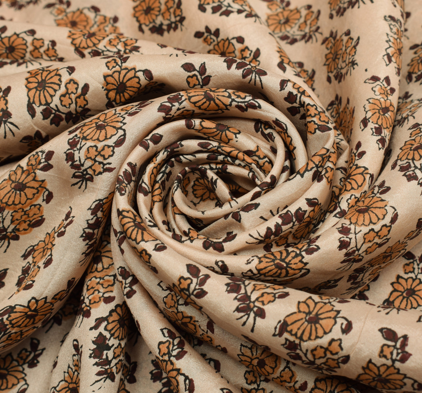 Sushila Vintage Brown Saree 100% Pure Silk Printed Floral 5 YD Soft Craft Fabric