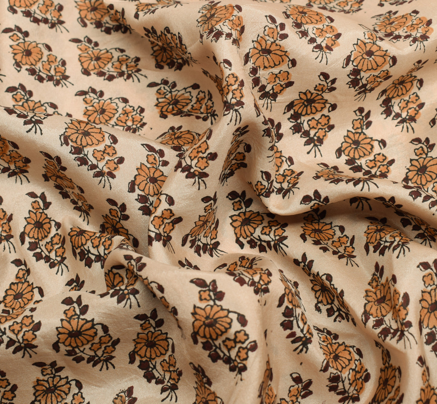Sushila Vintage Brown Saree 100% Pure Silk Printed Floral 5 YD Soft Craft Fabric