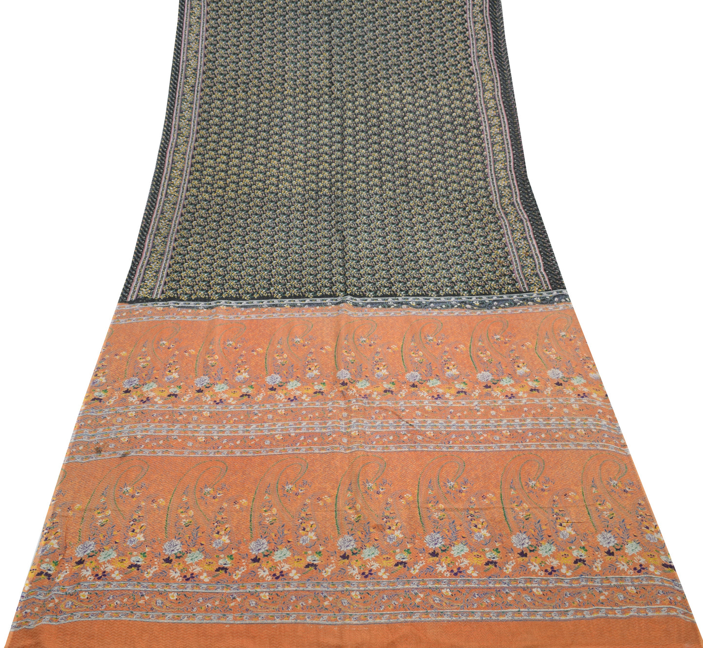 Sushila Vintage Black Saree 100% Pure Cotton Printed Floral Soft Craft Fabric