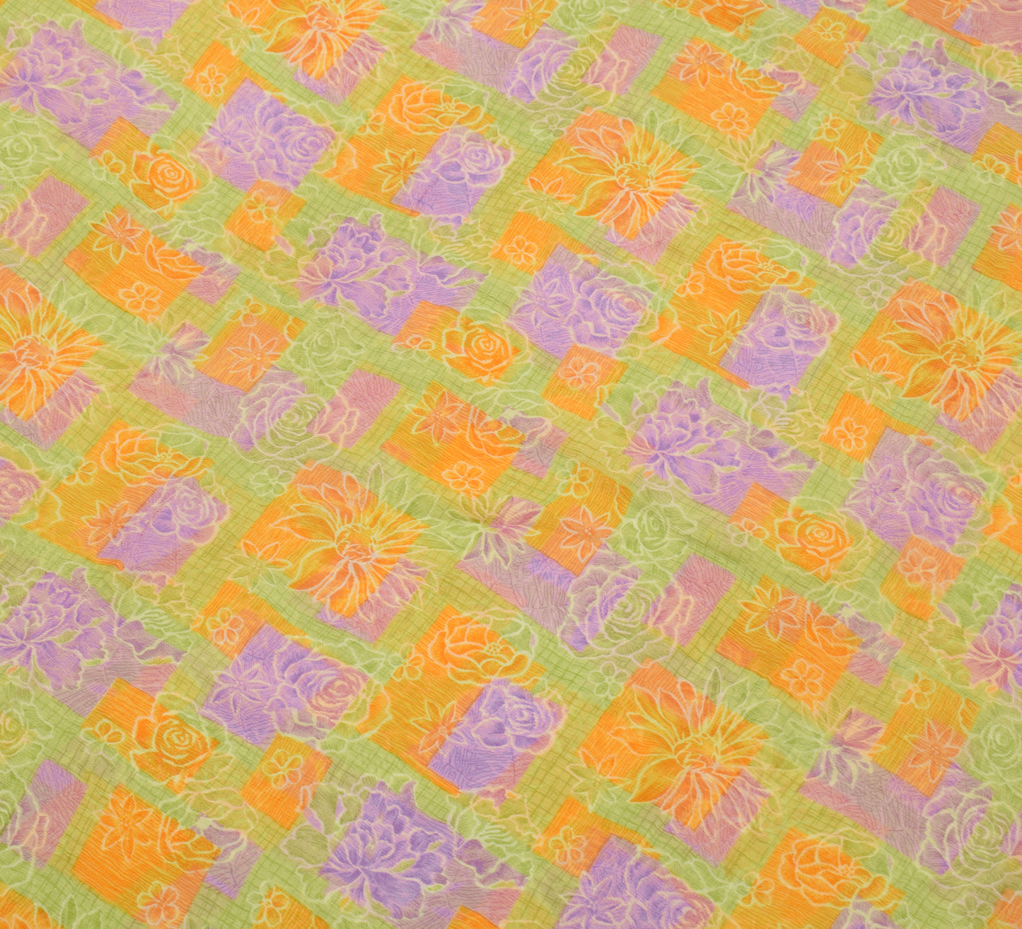 Sushila Vintage Green Saree 100% Pure Chiffon Printed Floral Soft Craft Fabric