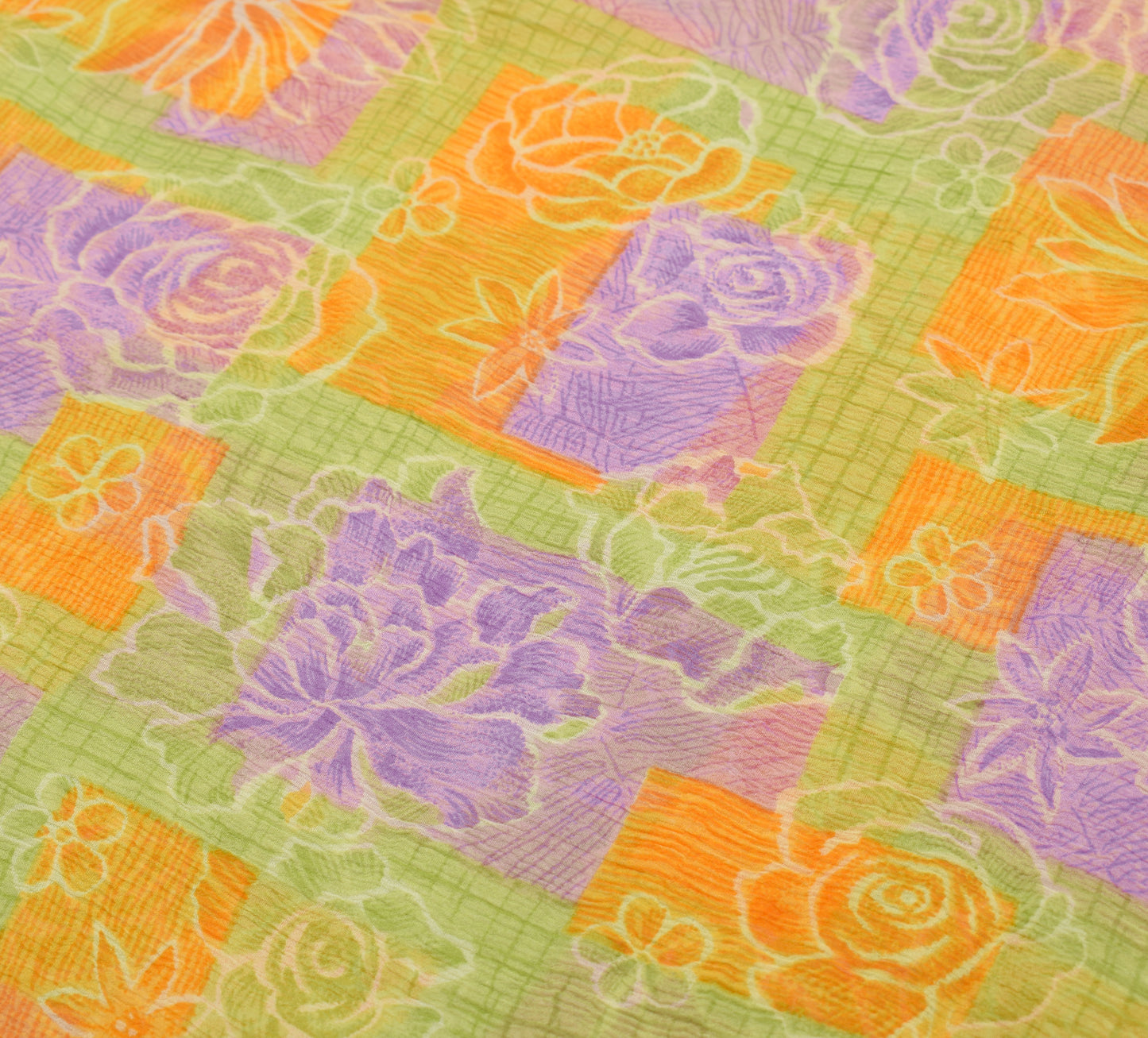 Sushila Vintage Green Saree 100% Pure Chiffon Printed Floral Soft Craft Fabric