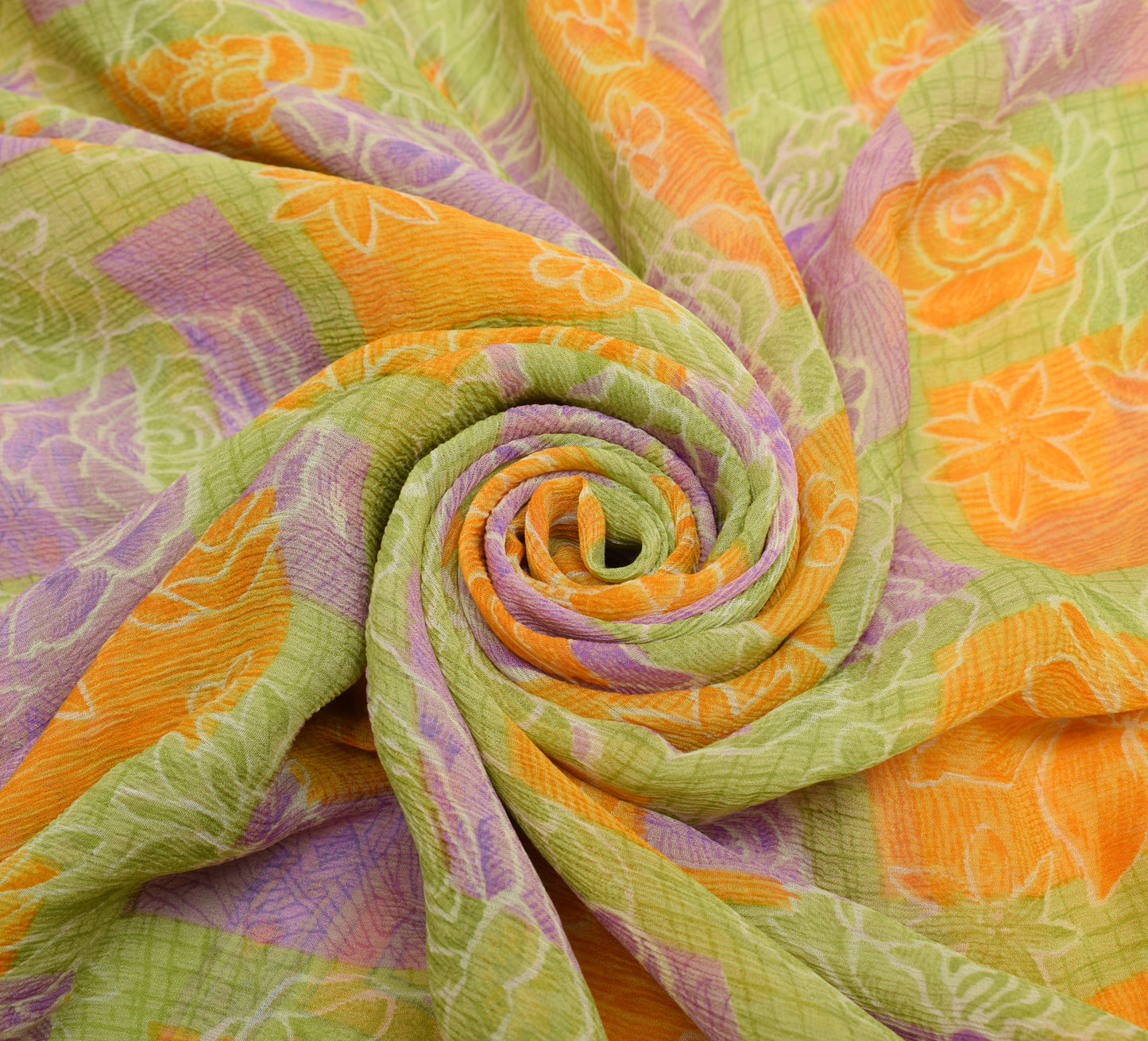 Sushila Vintage Green Saree 100% Pure Chiffon Printed Floral Soft Craft Fabric
