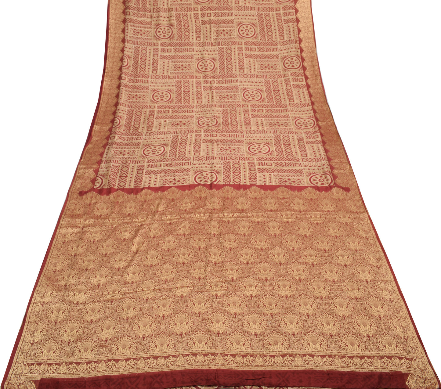 Sushila Vintage Brown Indian Saree 100% Pure Silk Printed 5 YD Soft Craft Fabric