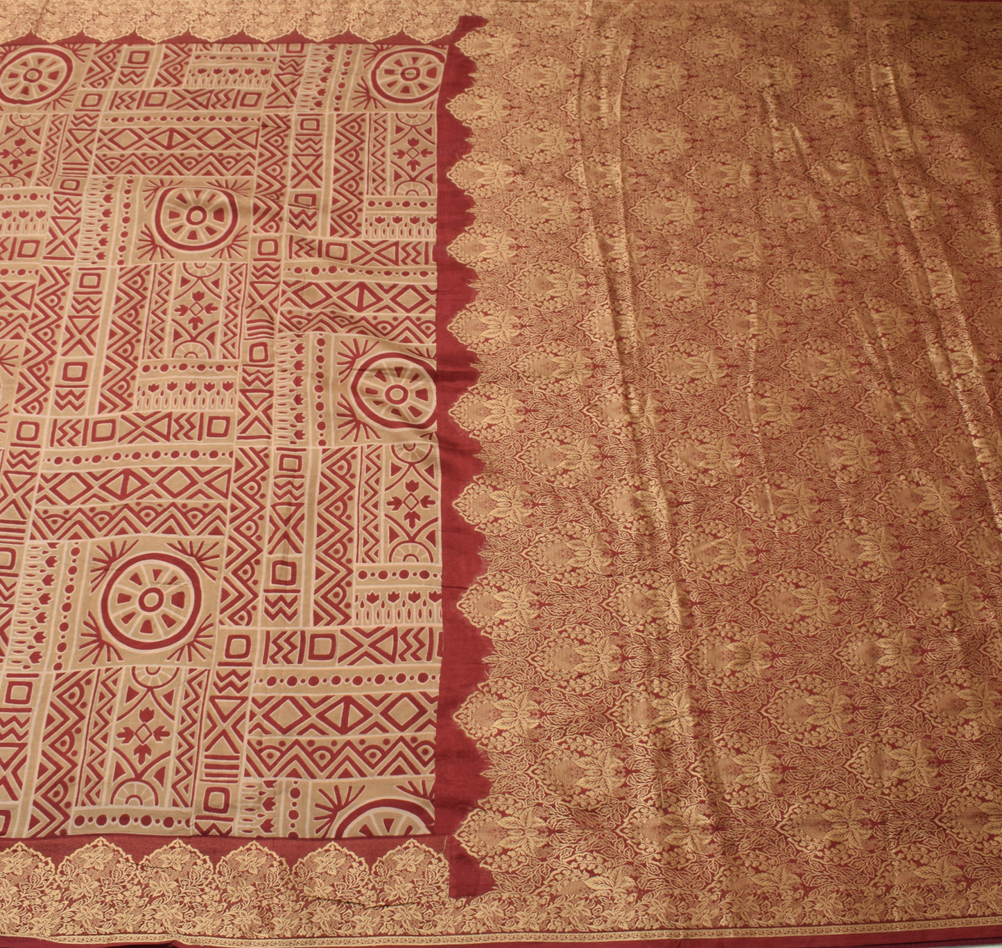 Sushila Vintage Brown Indian Saree 100% Pure Silk Printed 5 YD Soft Craft Fabric