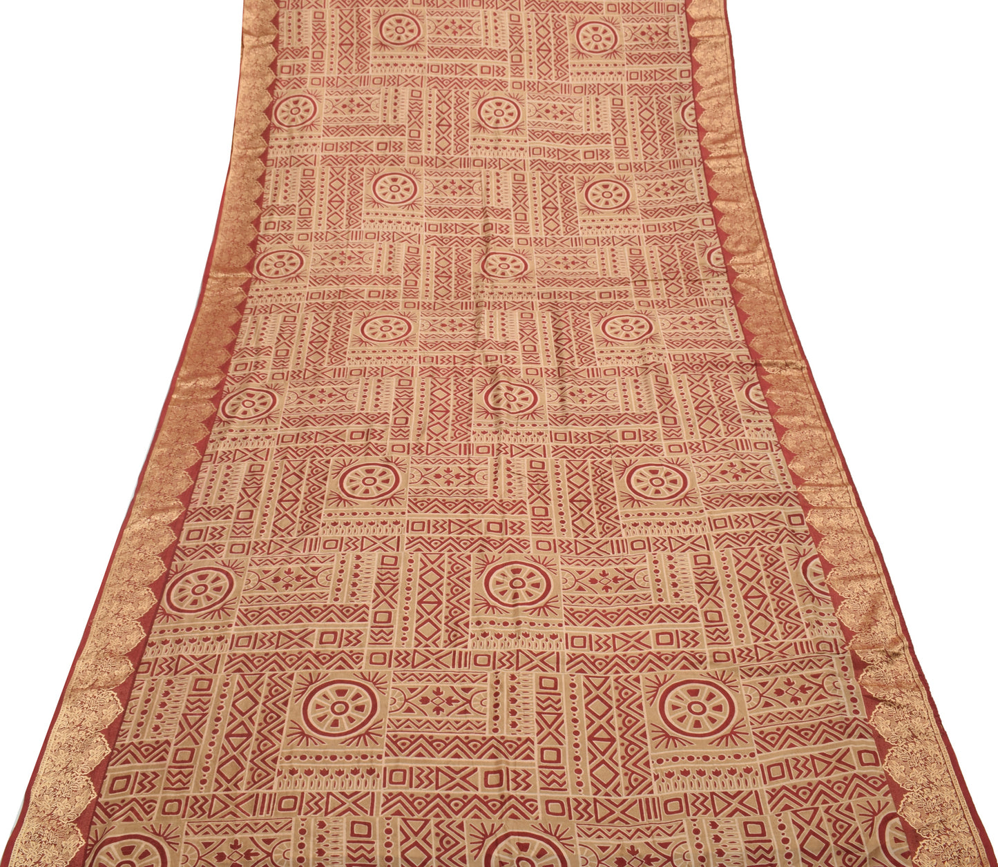 Sushila Vintage Brown Indian Saree 100% Pure Silk Printed 5 YD Soft Craft Fabric