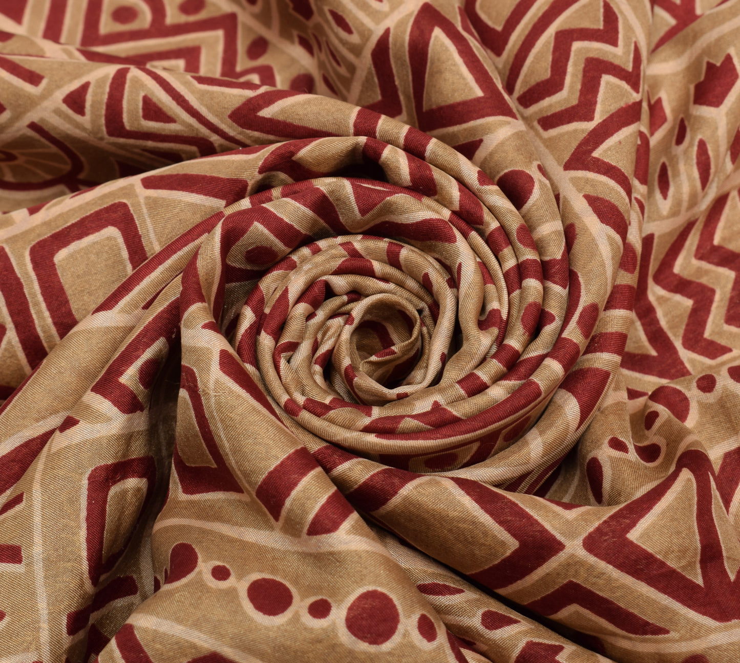 Sushila Vintage Brown Indian Saree 100% Pure Silk Printed 5 YD Soft Craft Fabric