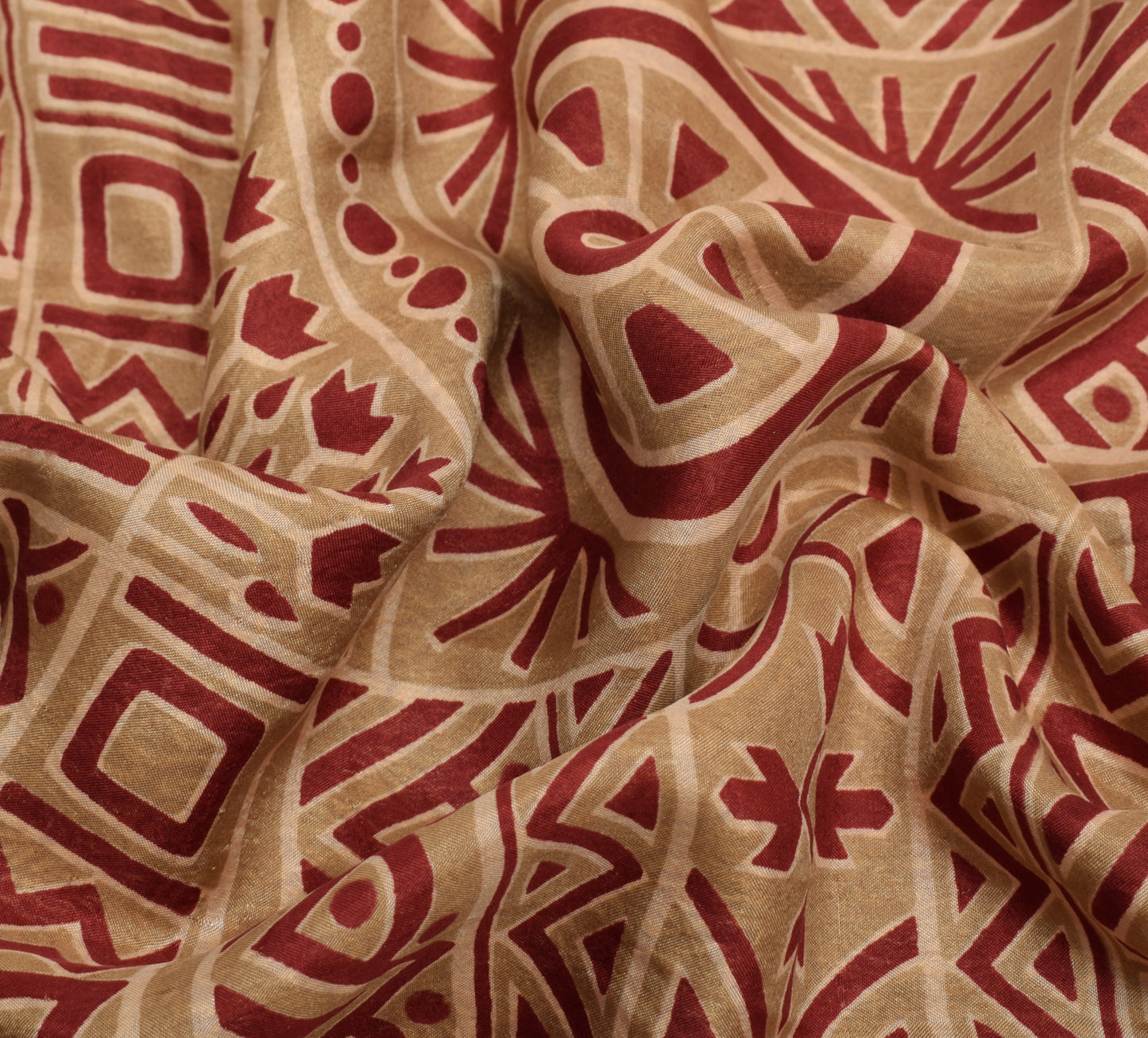 Sushila Vintage Brown Indian Saree 100% Pure Silk Printed 5 YD Soft Craft Fabric