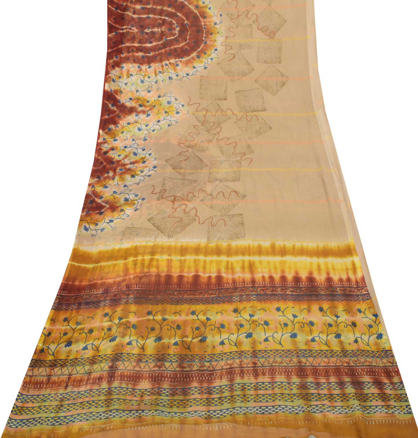 Sushila Vintage Brown Saree 100% Pure Chiffon Silk Printed  Soft Craft Fabric
