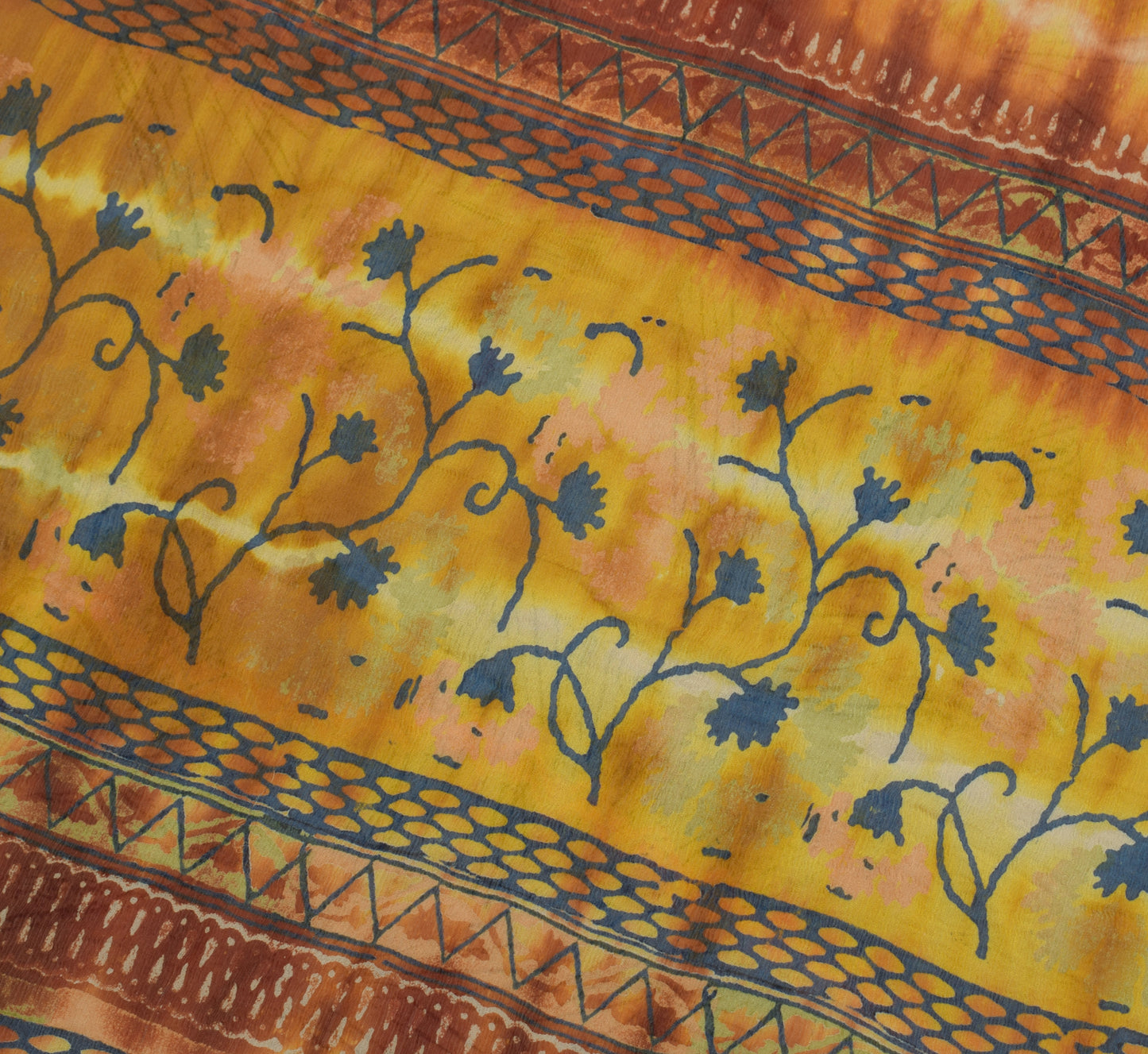 Sushila Vintage Brown Saree 100% Pure Chiffon Silk Printed  Soft Craft Fabric