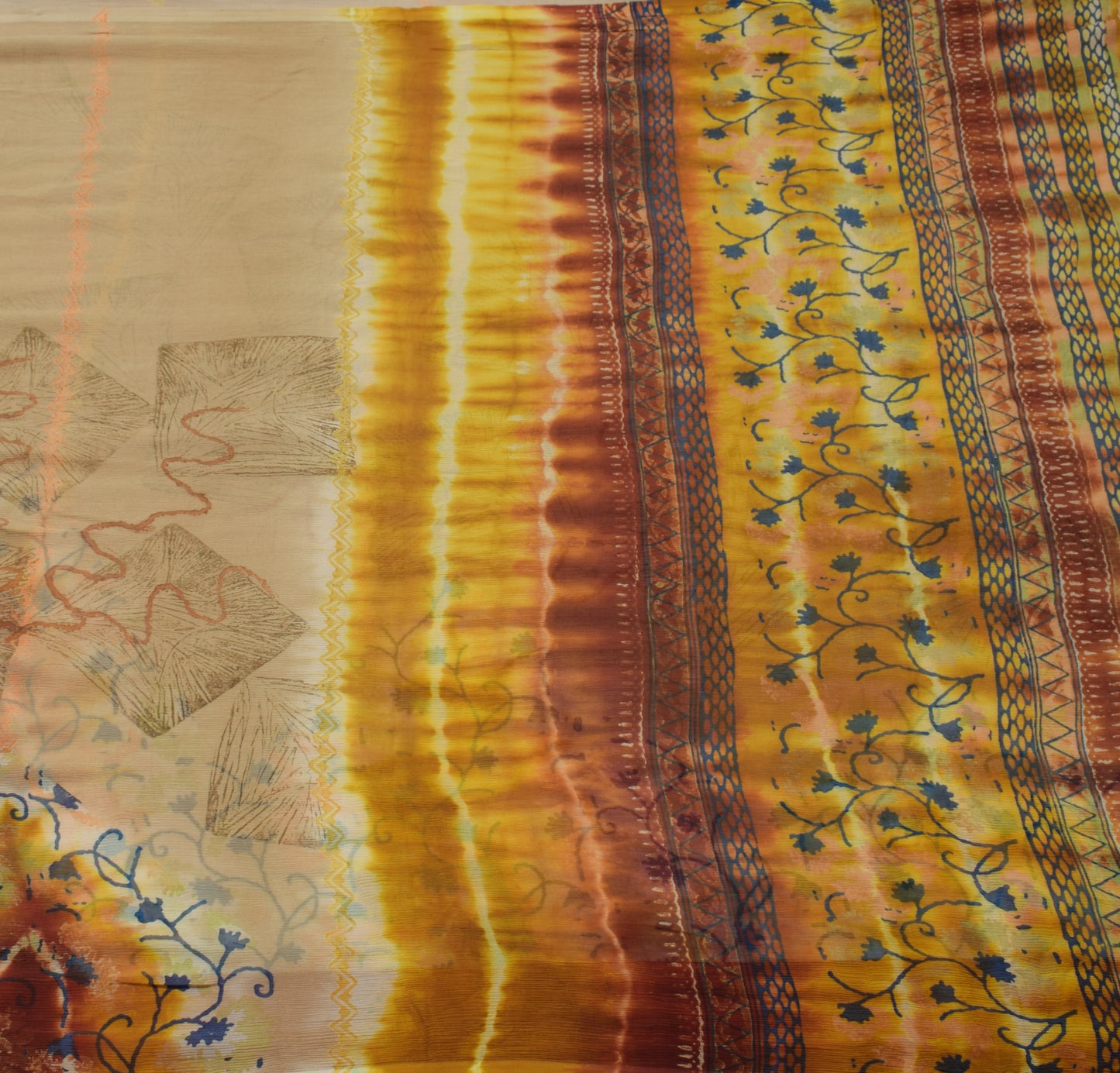 Sushila Vintage Brown Saree 100% Pure Chiffon Silk Printed  Soft Craft Fabric