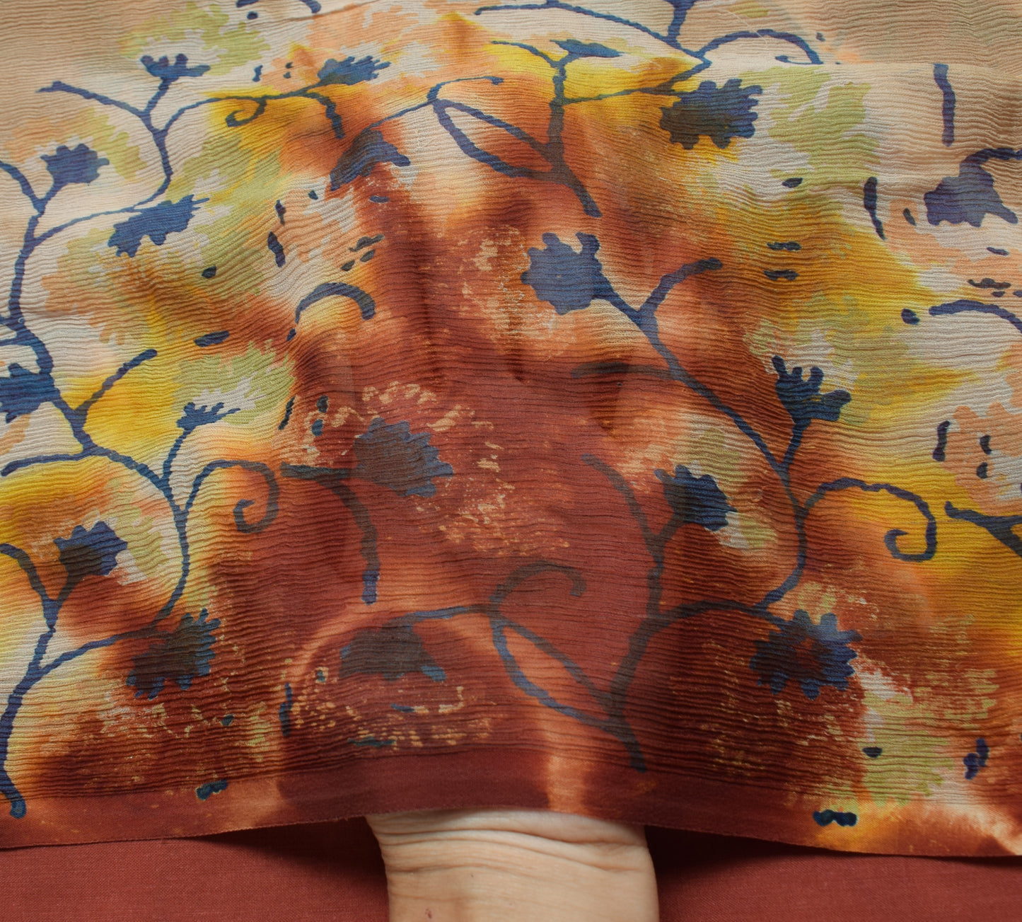Sushila Vintage Brown Saree 100% Pure Chiffon Silk Printed  Soft Craft Fabric