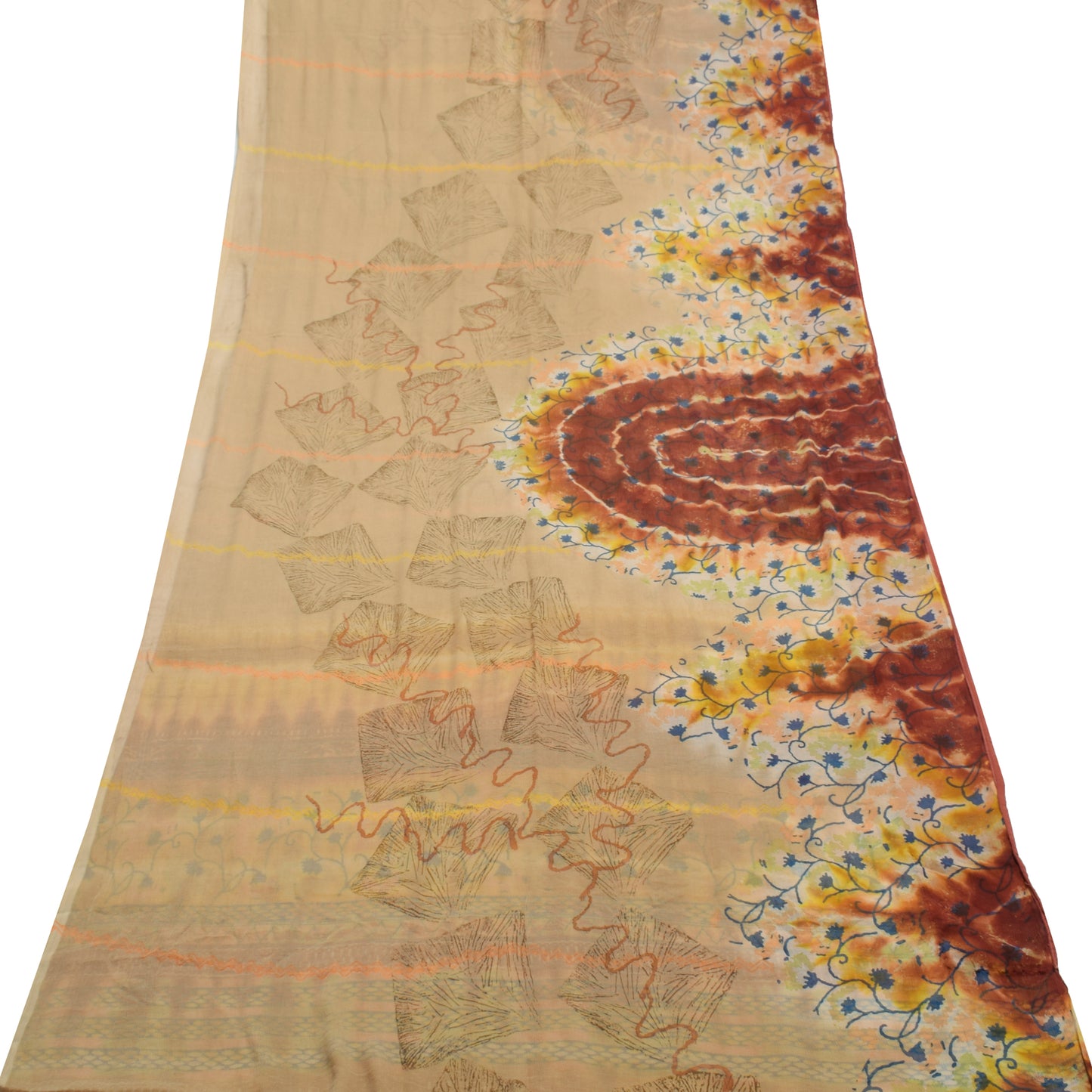 Sushila Vintage Brown Saree 100% Pure Chiffon Silk Printed  Soft Craft Fabric