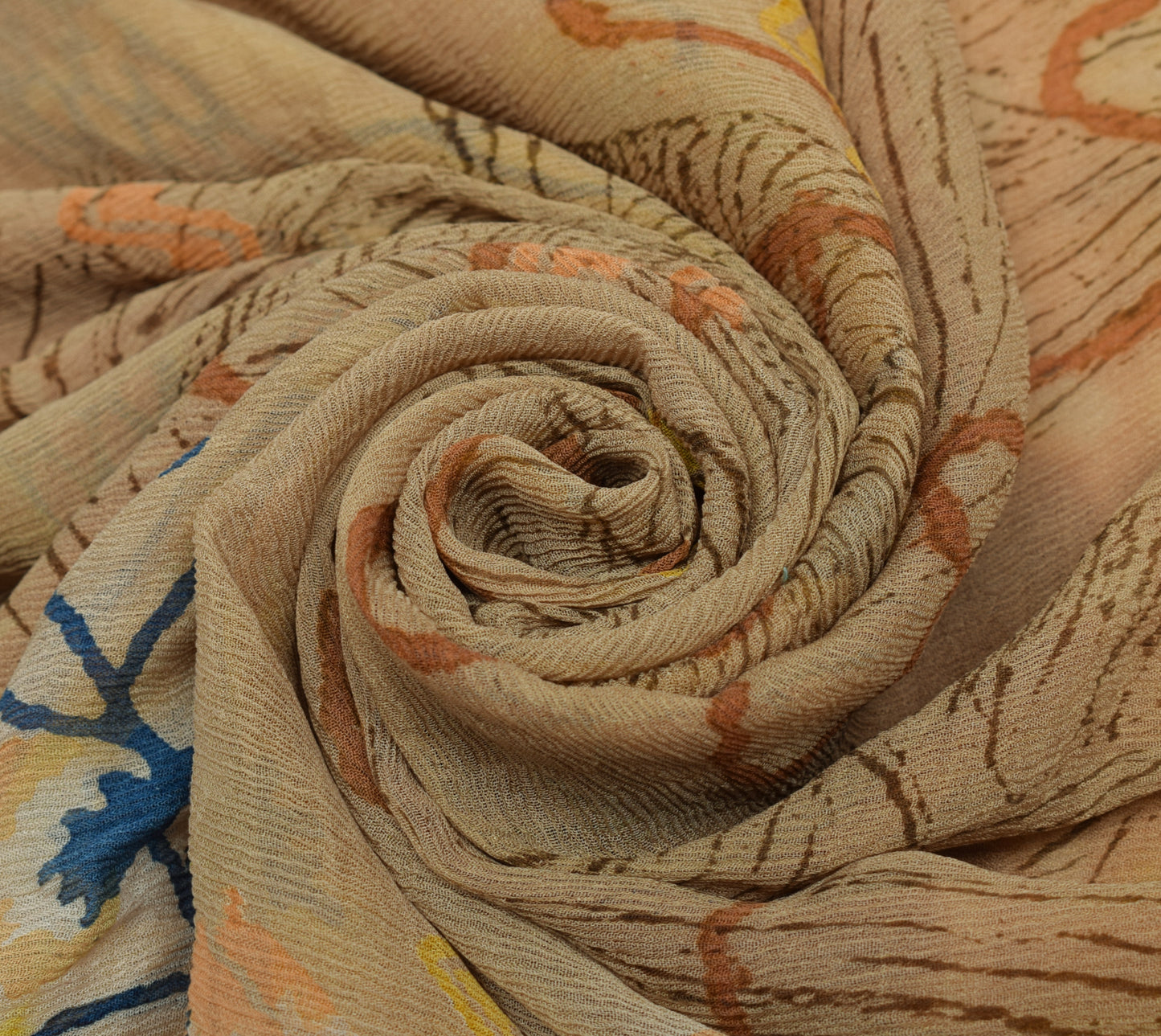 Sushila Vintage Brown Saree 100% Pure Chiffon Silk Printed  Soft Craft Fabric
