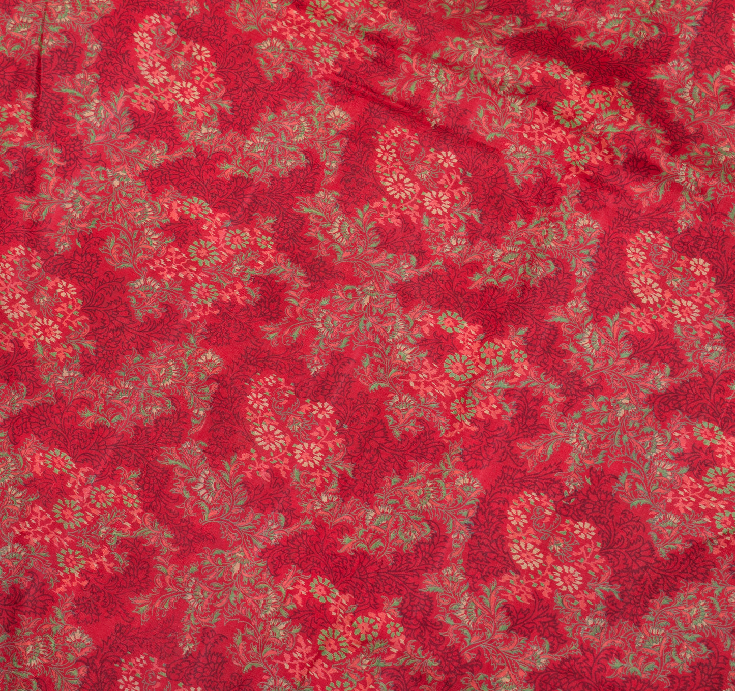 Sushila Vintage Red Saree 100% Pure Silk Printed Floral 5 Yard Soft Craft Fabric