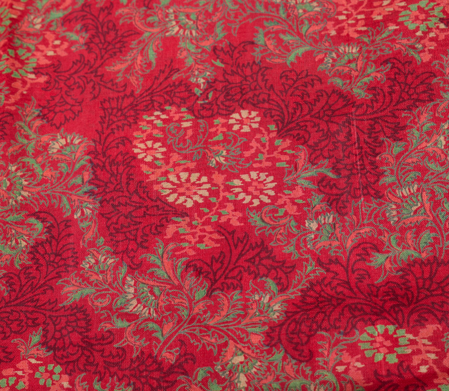 Sushila Vintage Red Saree 100% Pure Silk Printed Floral 5 Yard Soft Craft Fabric