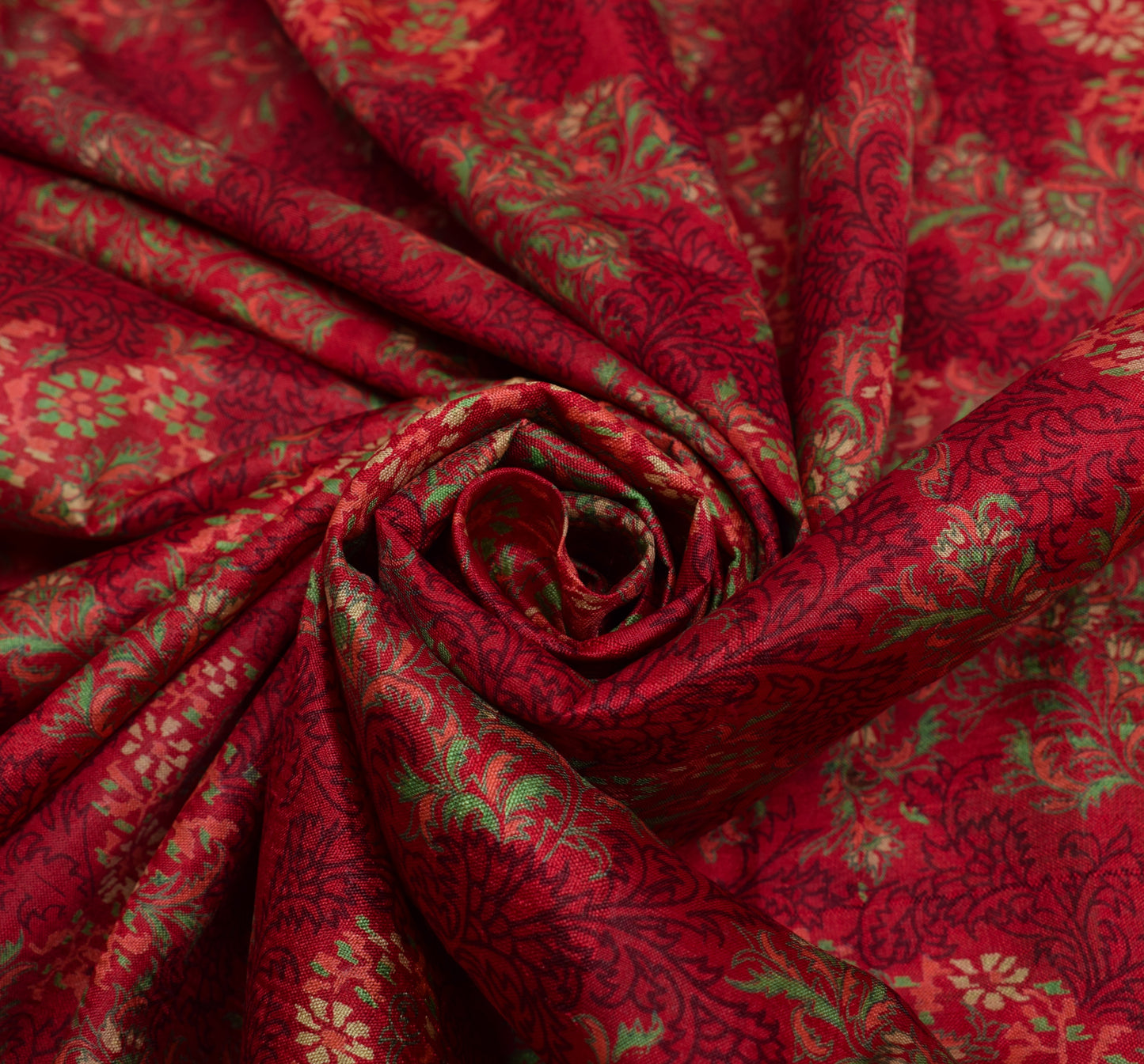 Sushila Vintage Red Saree 100% Pure Silk Printed Floral 5 Yard Soft Craft Fabric