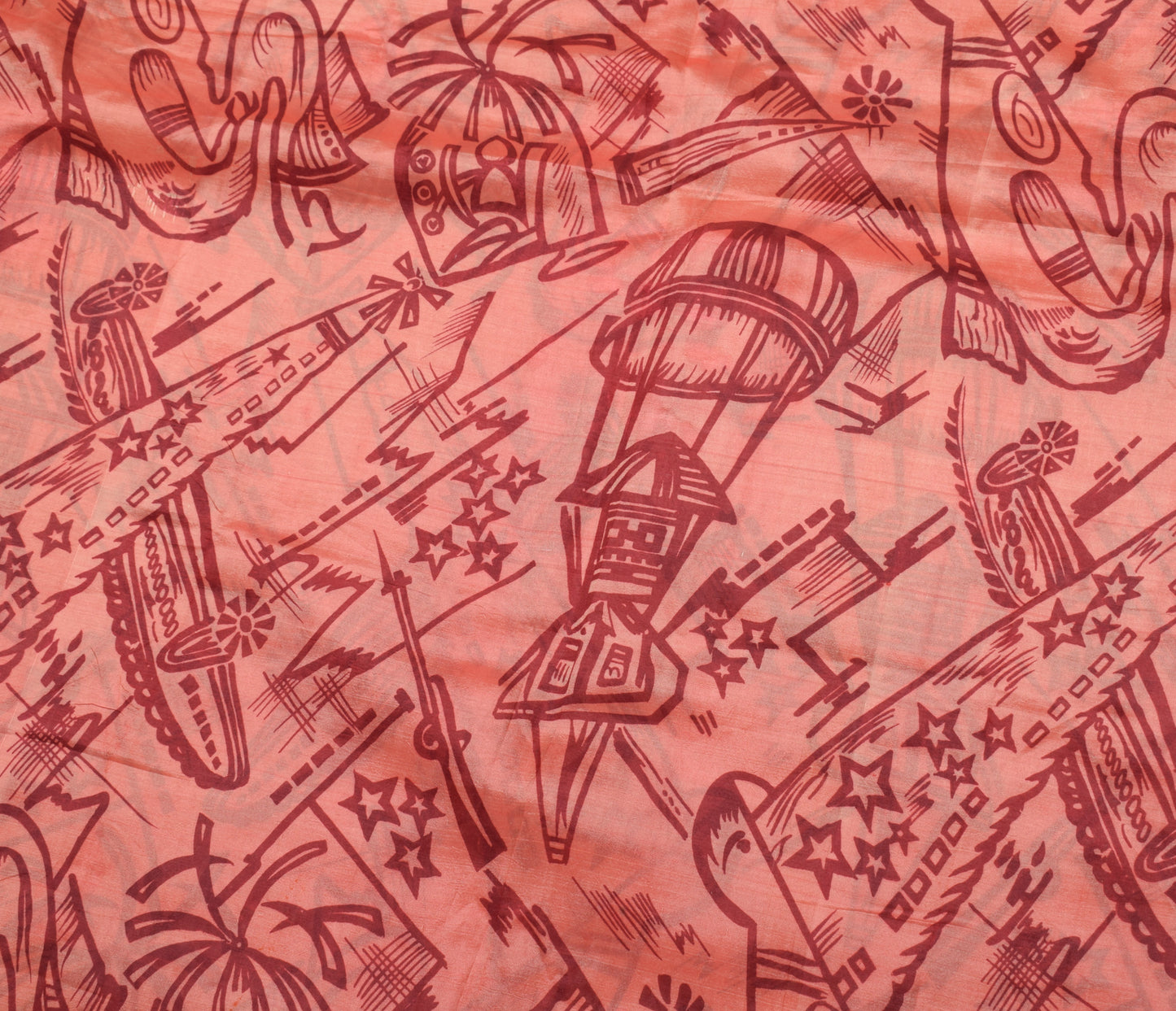 Sushila Vintage Peach Indian Saree 100% Pure Silk Printed Soft Craft Fabric