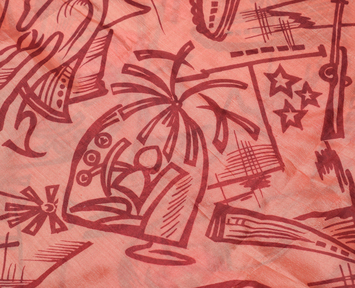 Sushila Vintage Peach Indian Saree 100% Pure Silk Printed Soft Craft Fabric